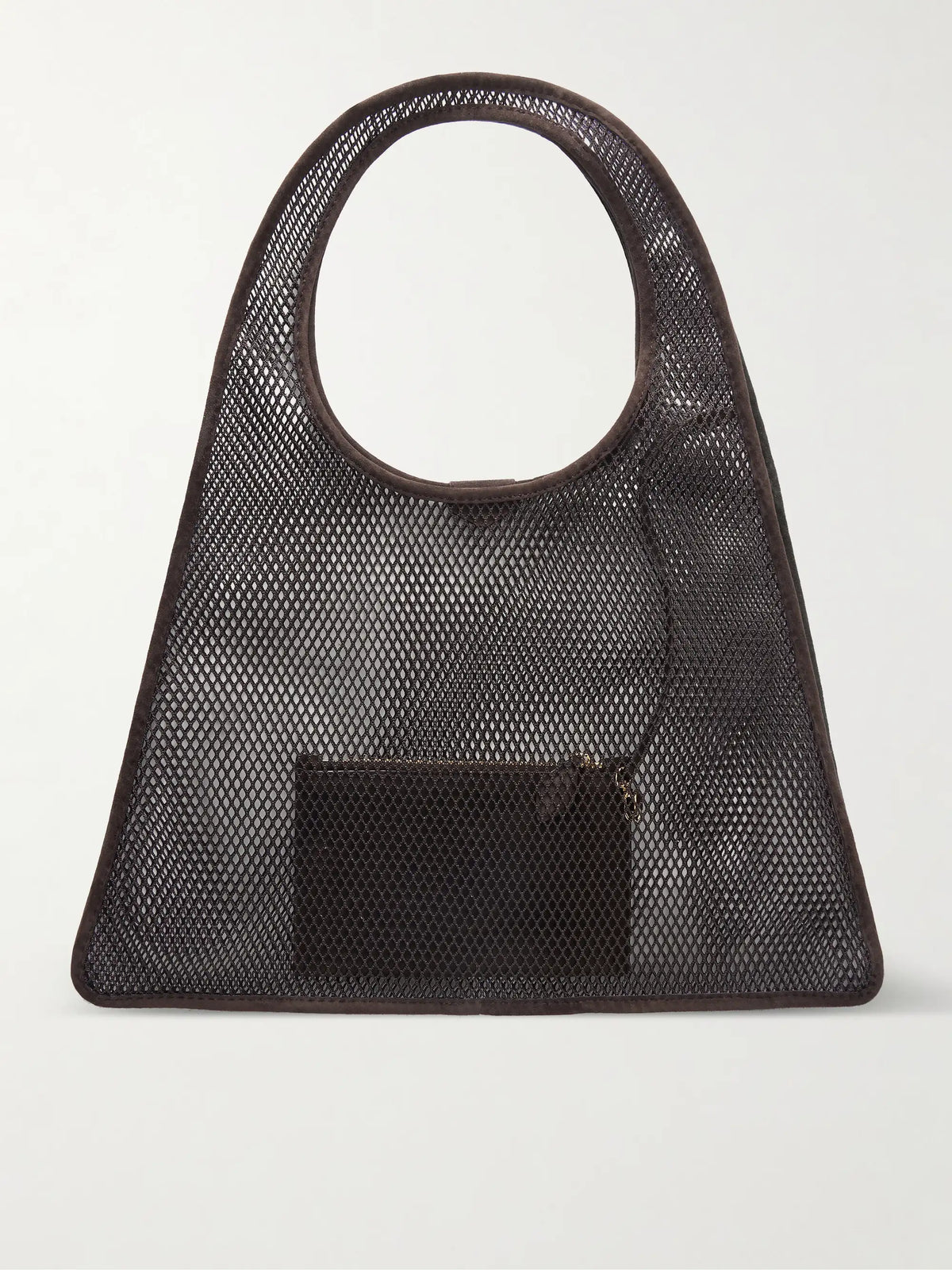 One Piece Suede-trimmed Mesh Shoulder Bag