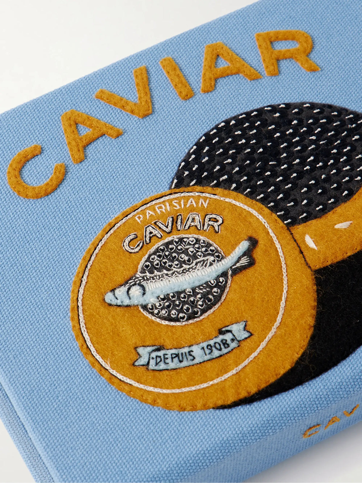 Caviar Embroidered Appliquéd Canvas Clutch