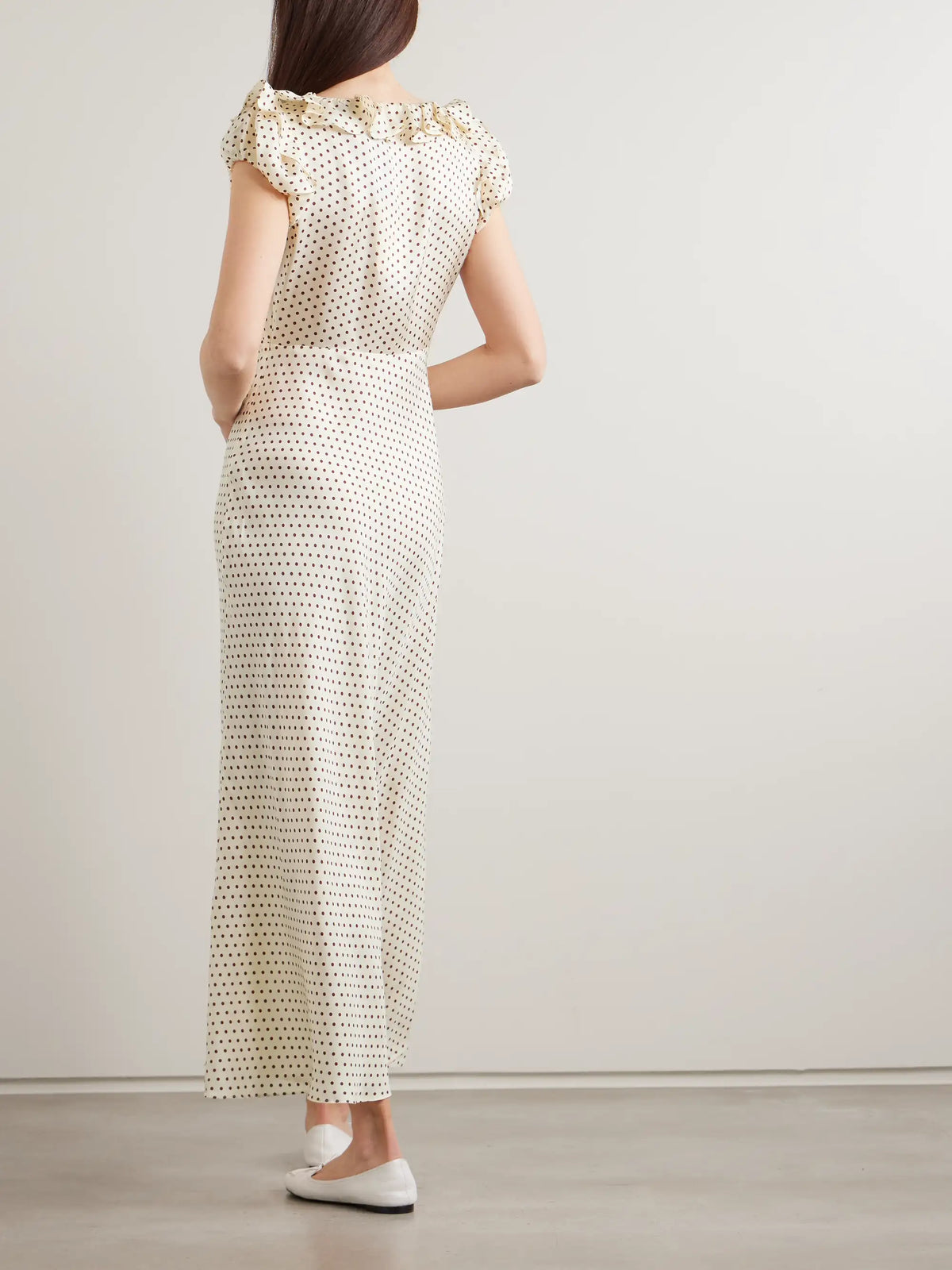 Emerence Ruffled Polka-dot Silk-blend Twill Midi Dress