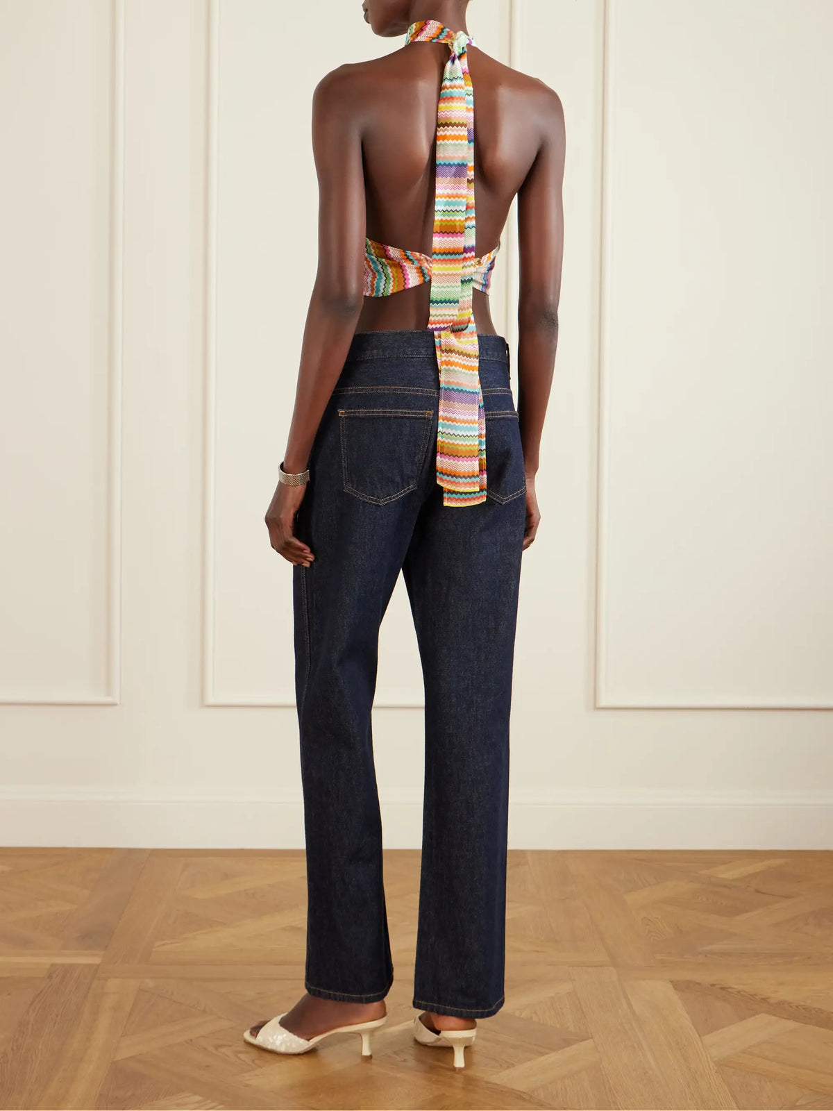 Striped Cotton And Silk-blend Crepe De Chine Halterneck Top