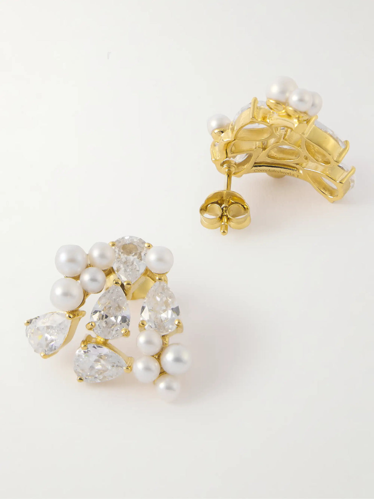 Gold-plated Recycled Silver, Cubic Zirconia And Pearl Earrings