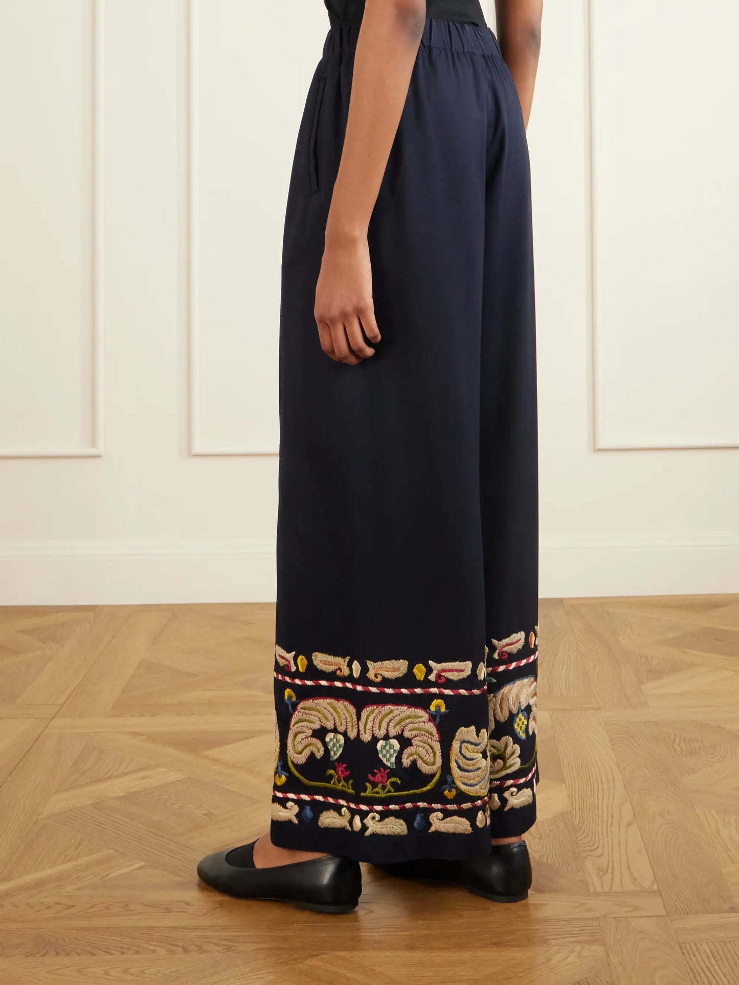 Feather Runner Embroidered Cotton-blend Flared Pants