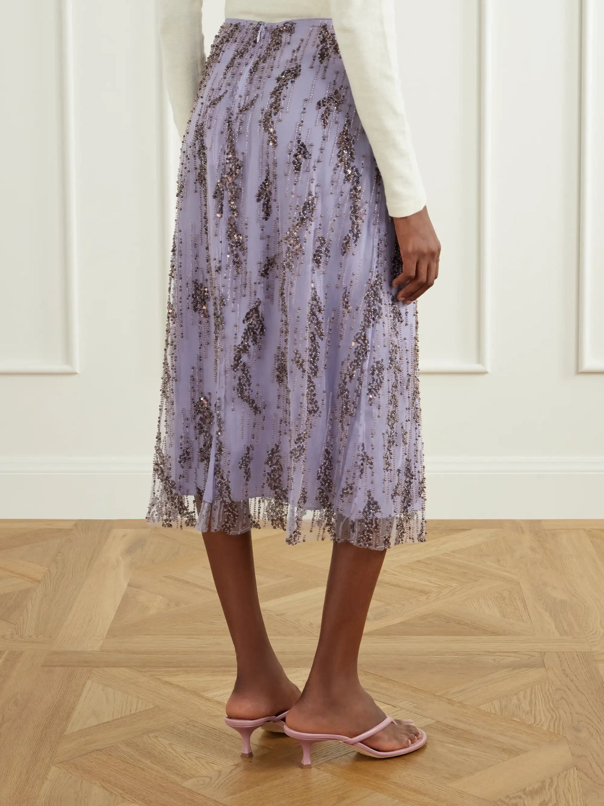 STAUD Bead-embellished Midi Skirt