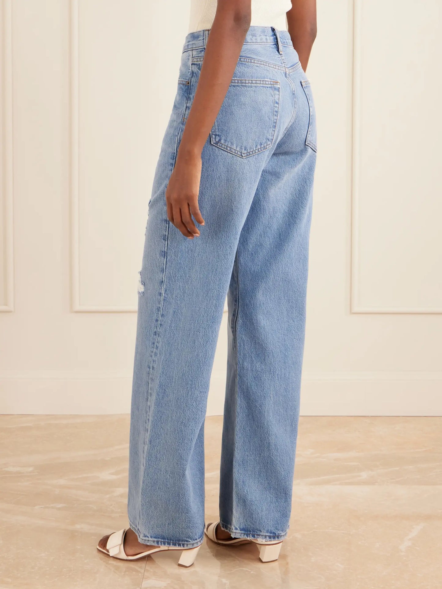 Low Slung Relaxed Wide Distressed Low-rise Wide-leg Jeans