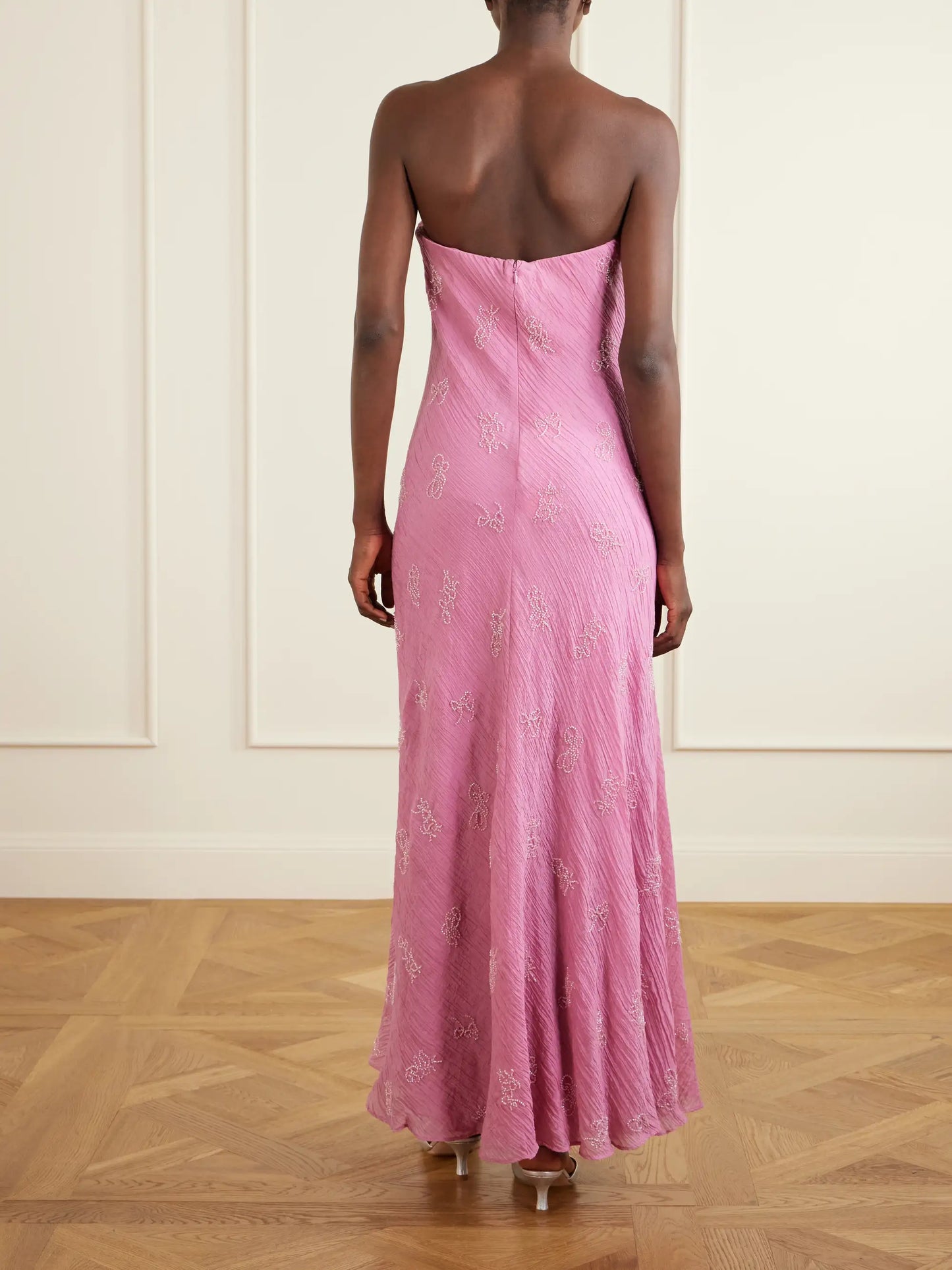 Cassie Strapless Bead-embellished Crinkled Modal-blend Organza Maxi Dress