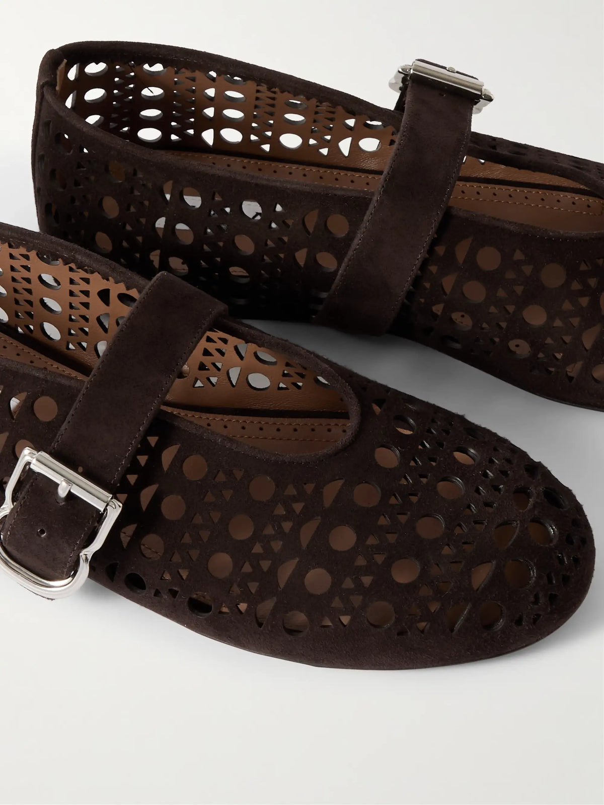 Perforated Suede Ballet Flats