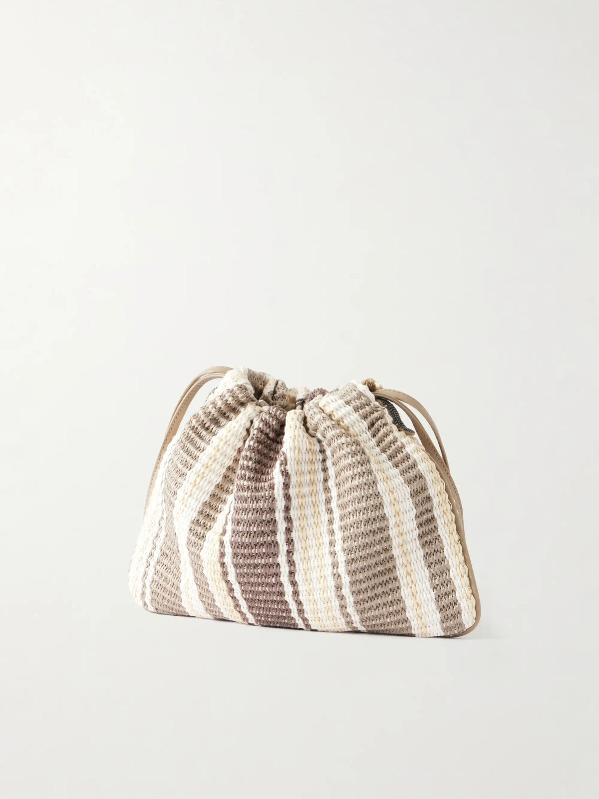 Striped Leather-trimmed Raffia Shoulder Bag