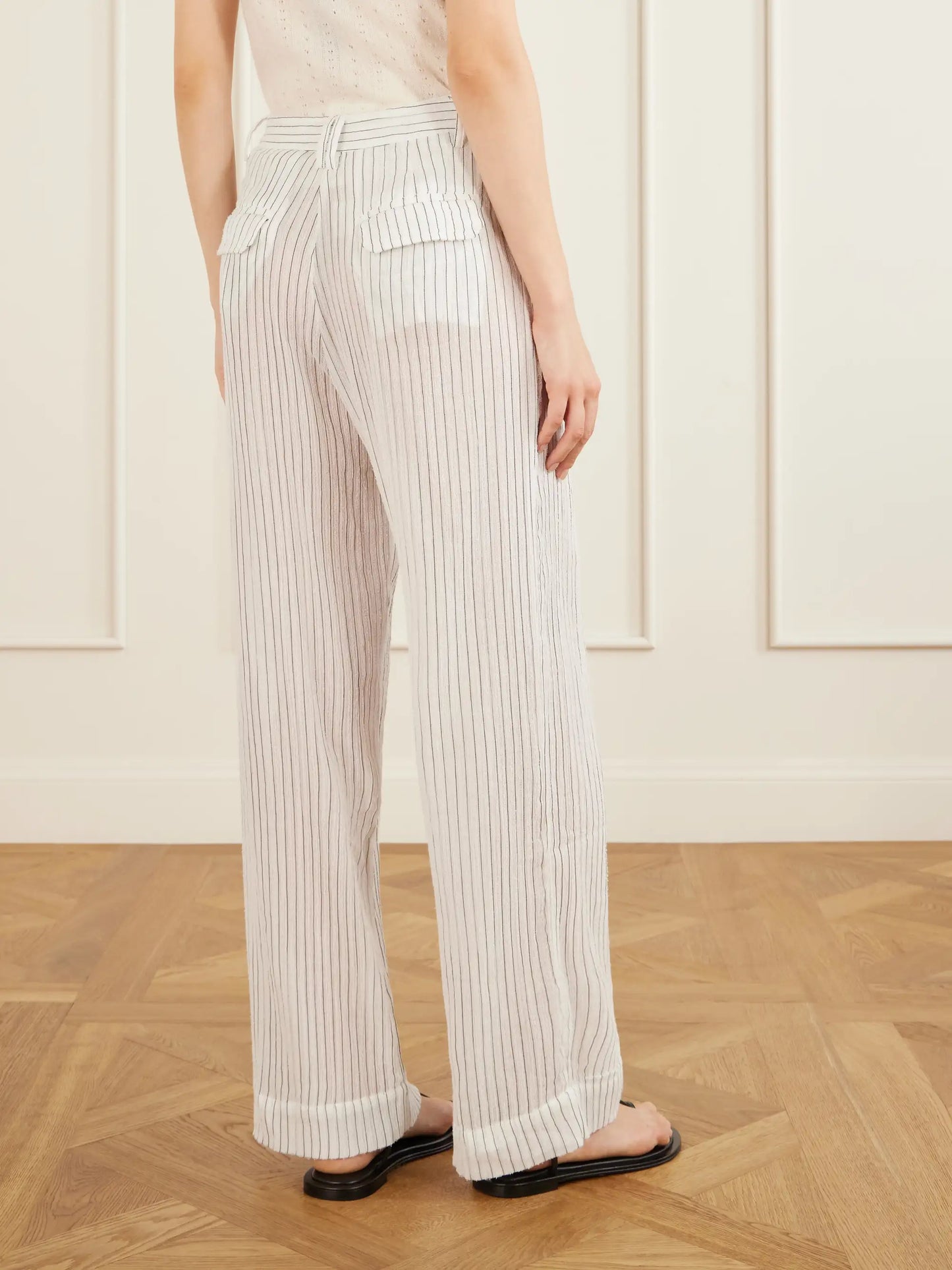 Diana Sea Salt Pleated Pinstriped Cotton-gauze Wide-leg Pants