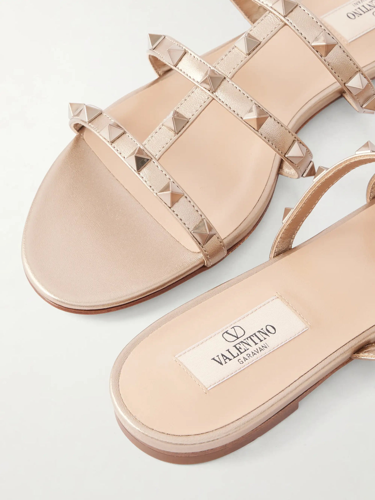 Rockstud Metallic Leather Sandals