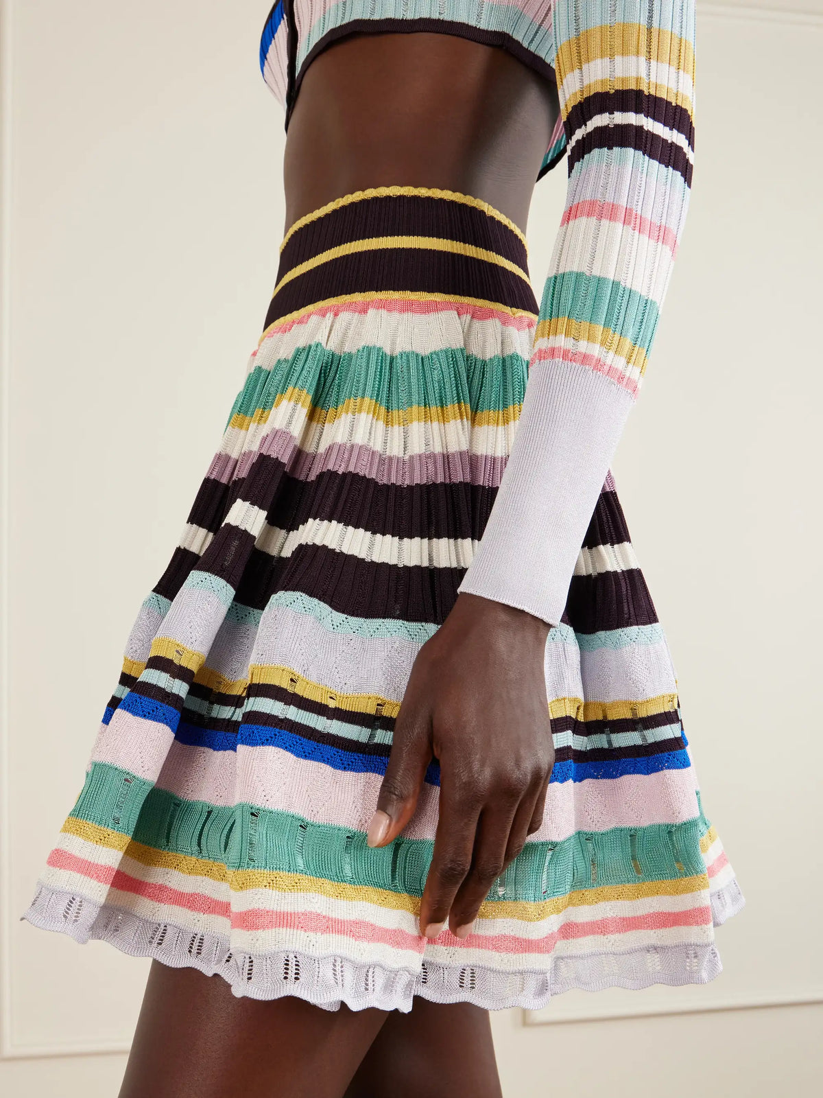Striped Knitted Crinoline Mini Skirt