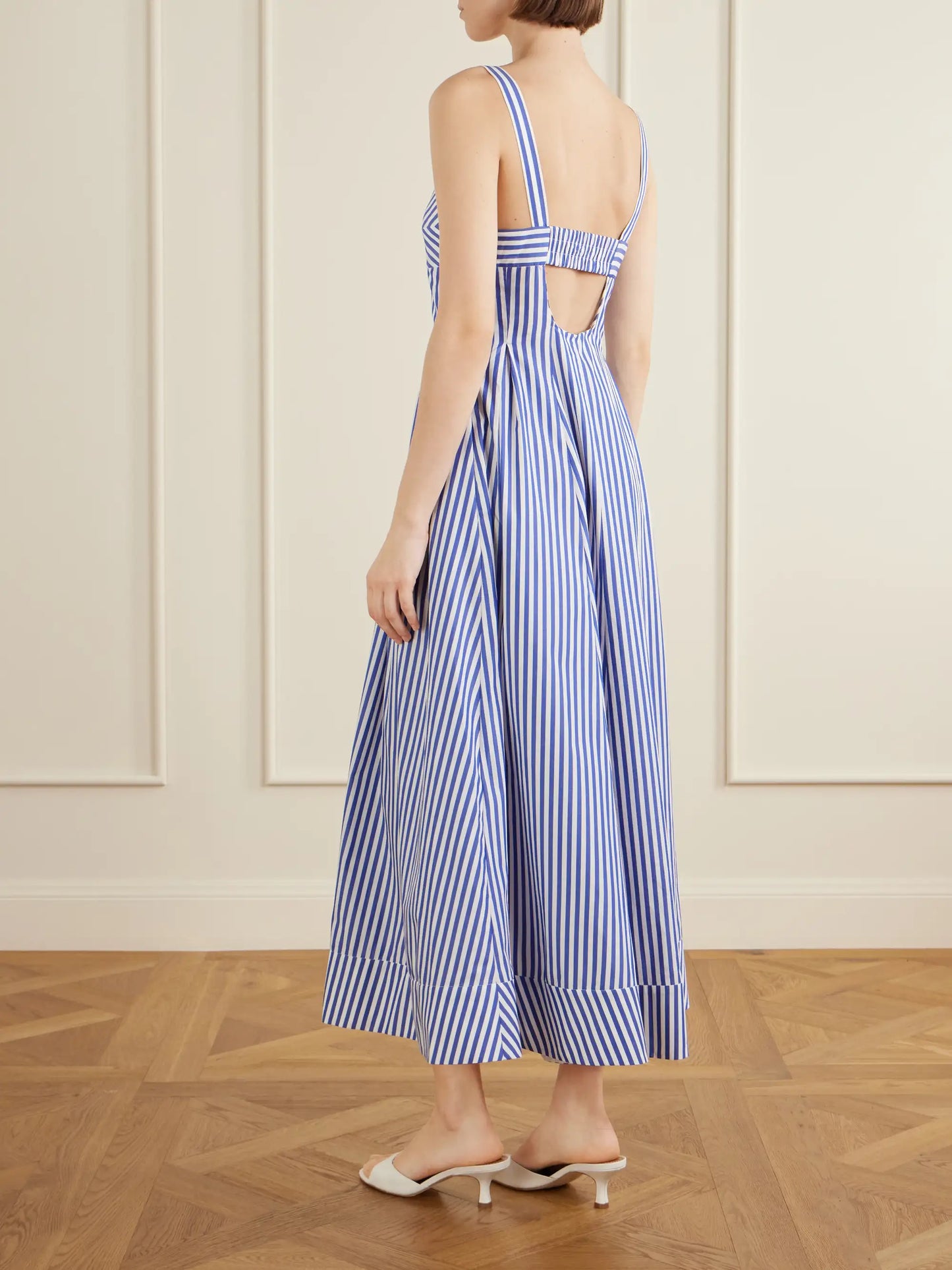 Madeline Pleated Striped Cotton-poplin Maxi Dress