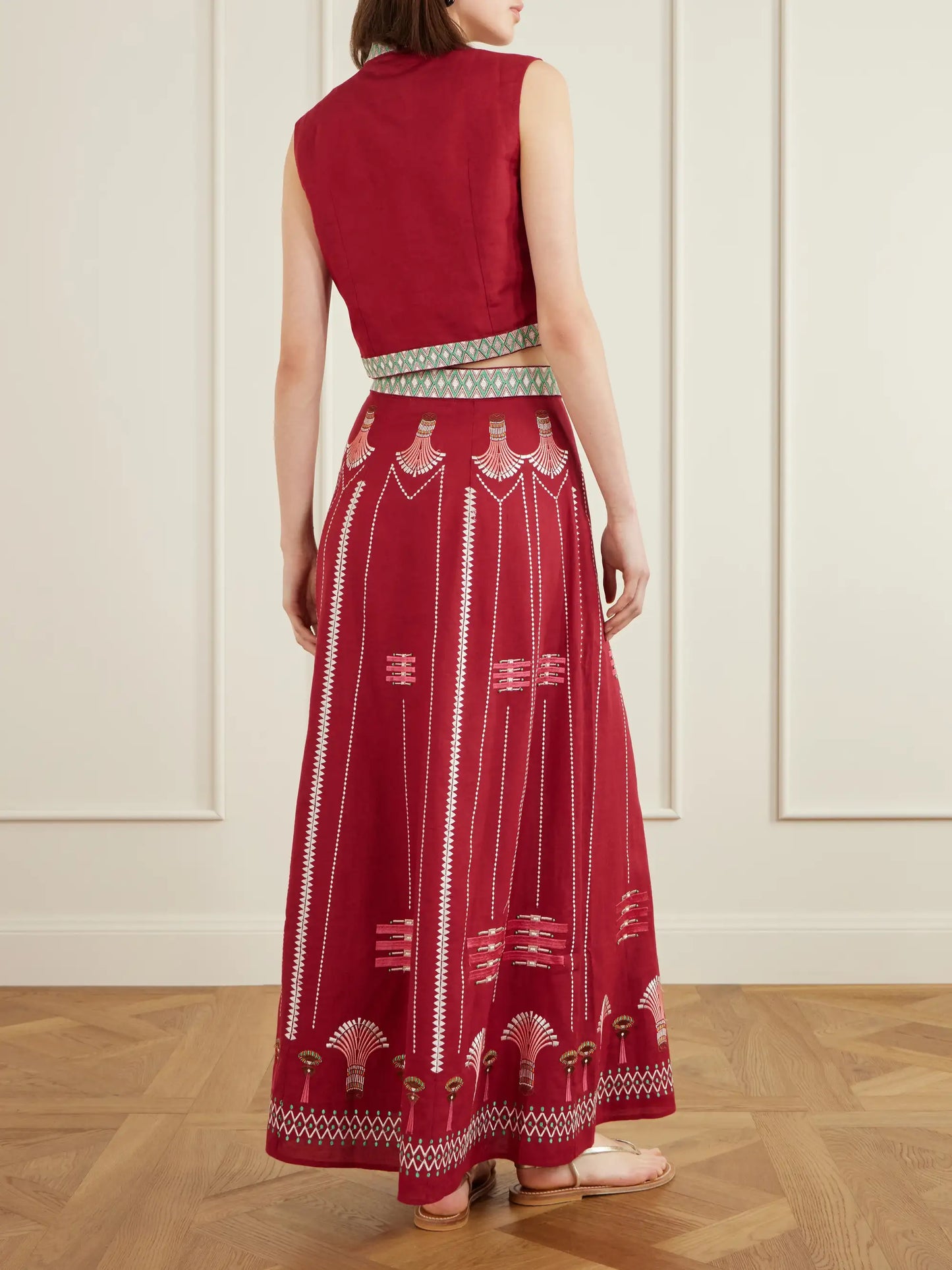 Embroidered Linen And Cotton-blend Maxi Skirt