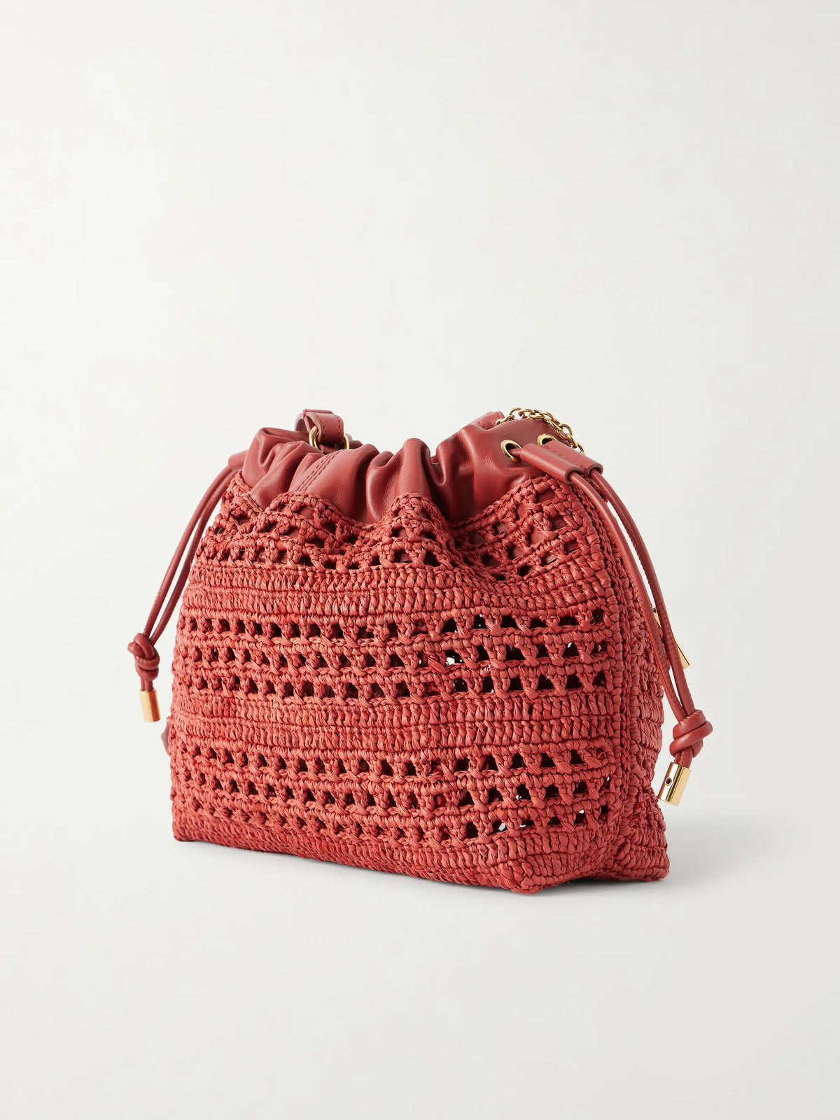 Summer Banana Leather-trimmed Raffia Shoulder Bag