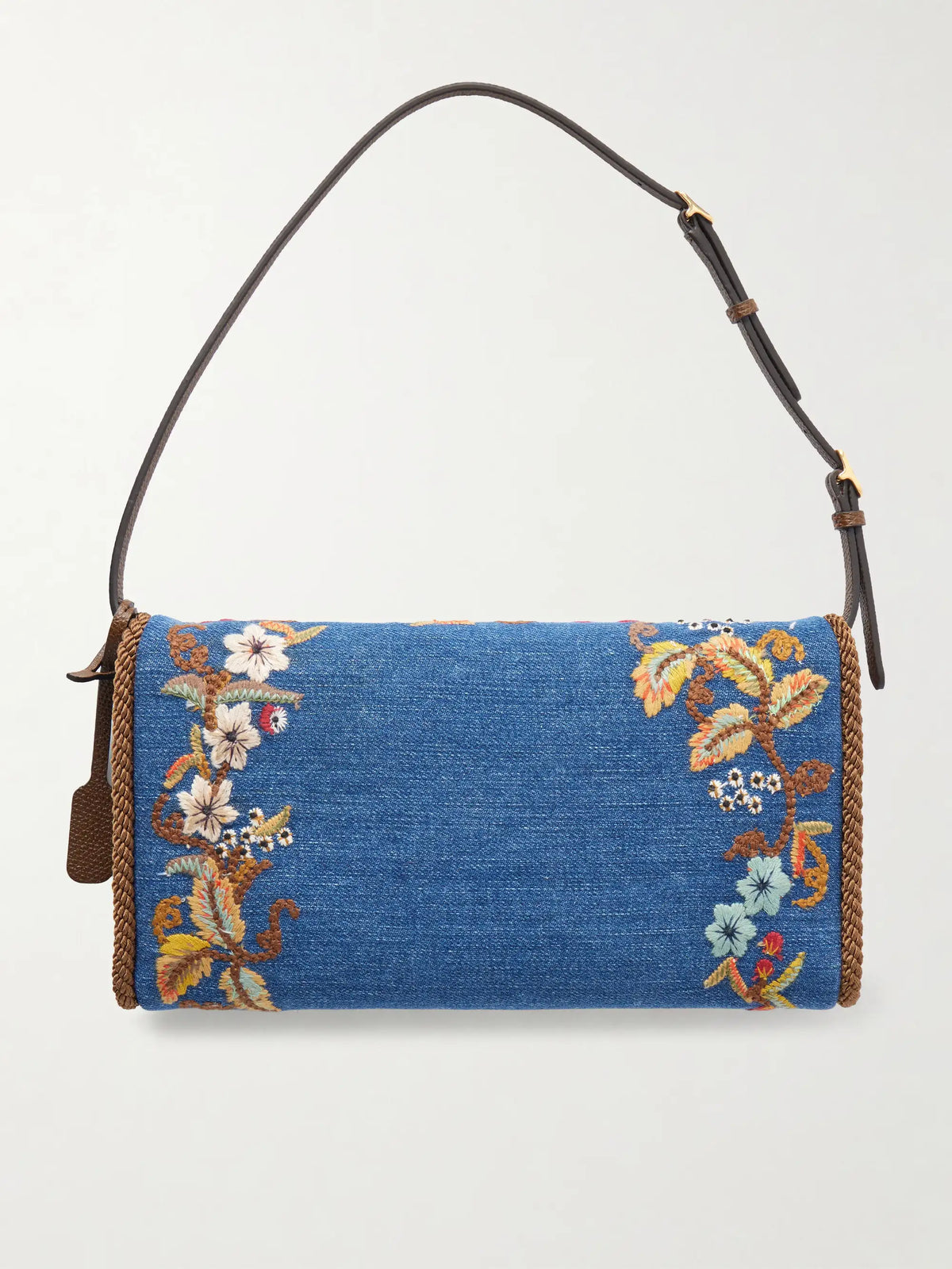 Devain Small Leather-trimmed Embroidered Denim Shoulder Bag