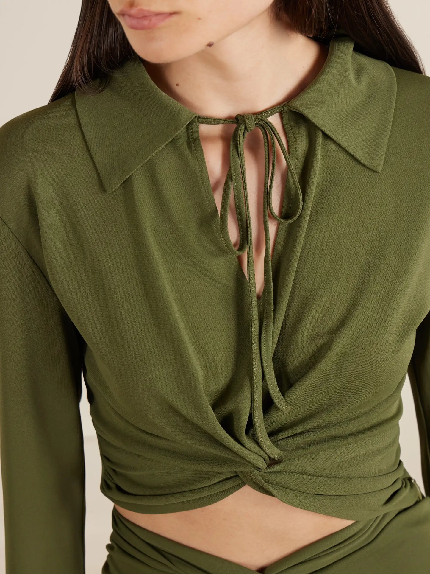 Gathered Knotted Cropped Top