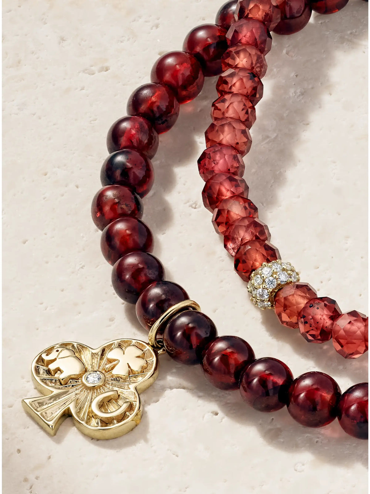 Set Of Two 14-karat Gold, Garnet And Diamond Bracelets