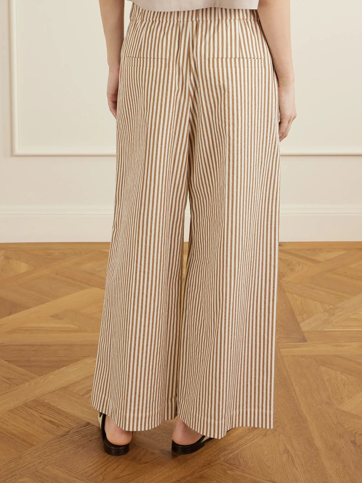 Cropped Pleated Striped Cotton-blend Wide-leg Pants