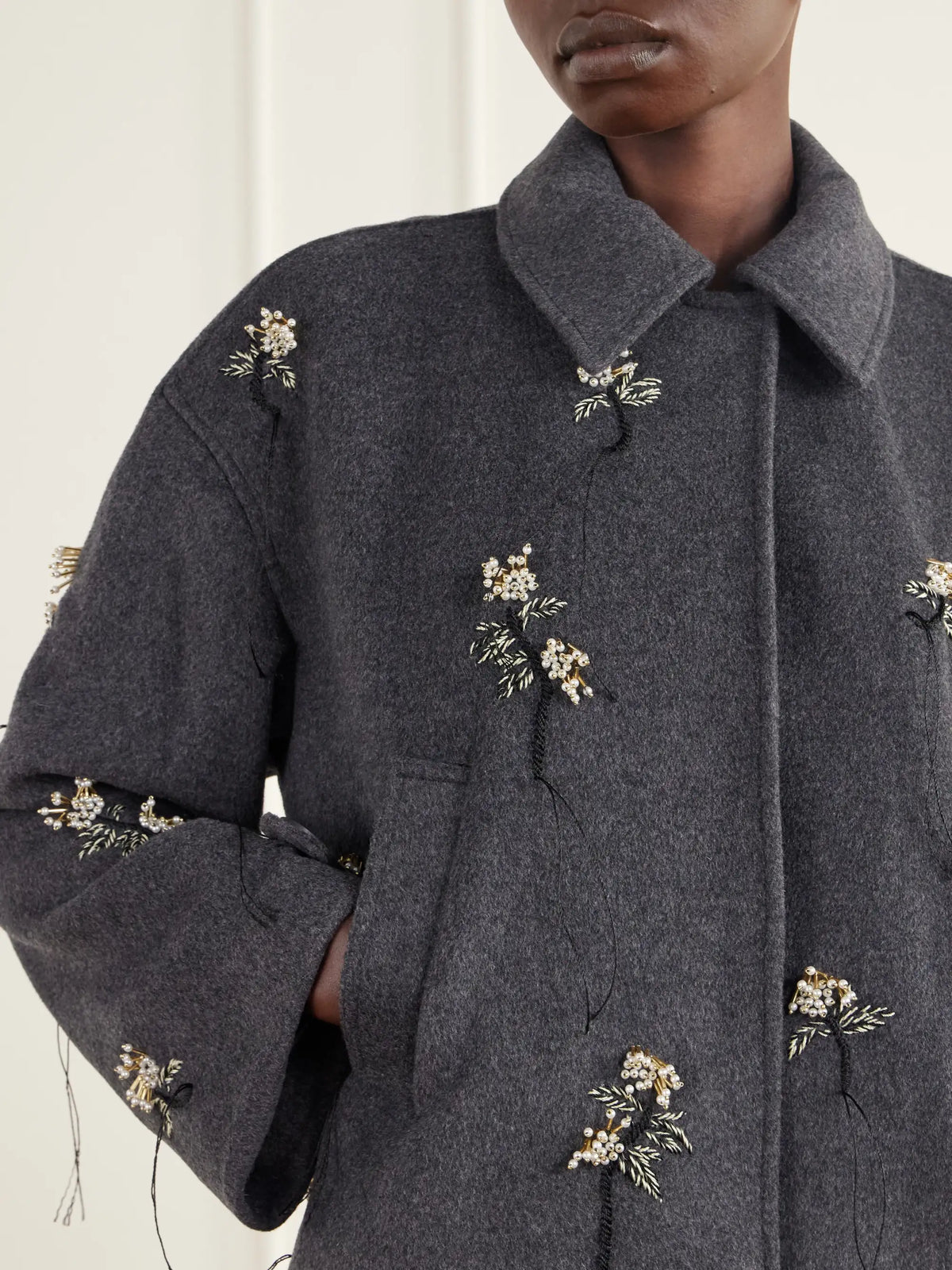SIMKHAI Katya Bead-embellished Embriodered Wool-blend Felt Jacket