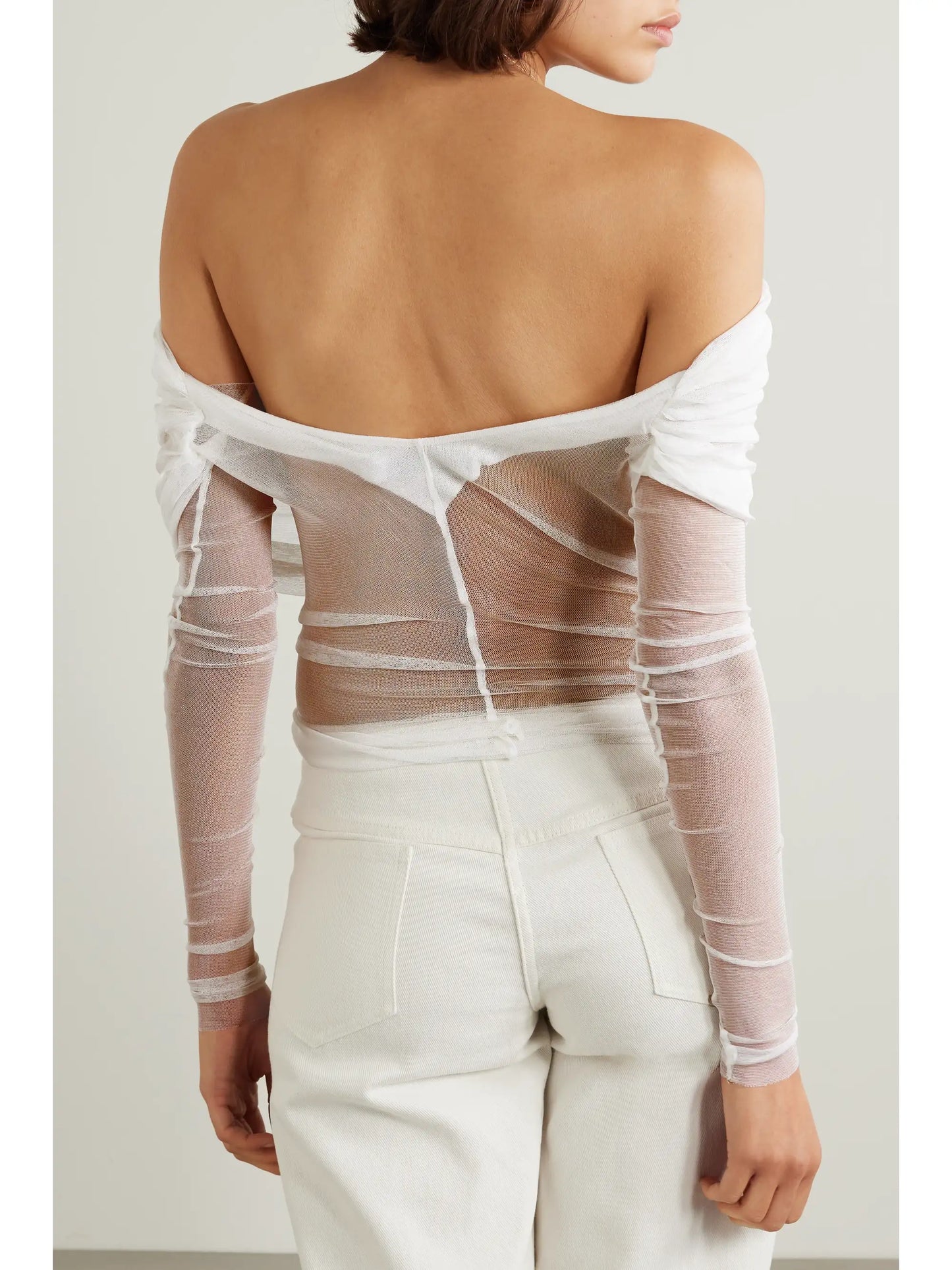 Off-the-shoulder Gathered Silk-tulle Top