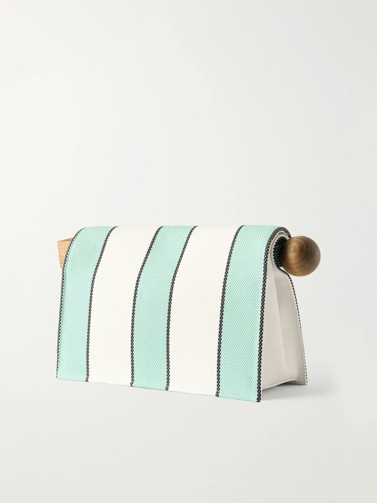 La Plage Leather-trimmed Striped Cotton Clutch
