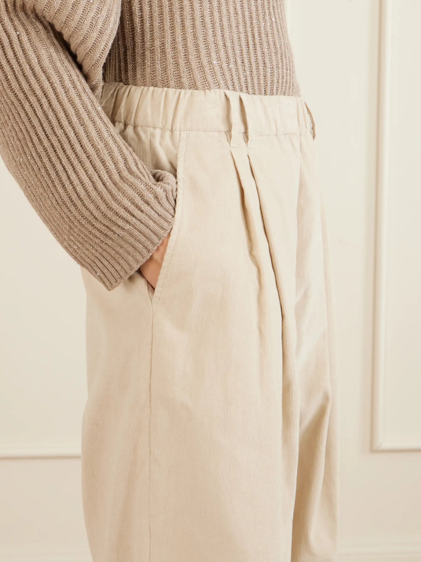 Pleated Cotton, Lyocell And Cashmere-blend Corduroy Wide-leg Pants