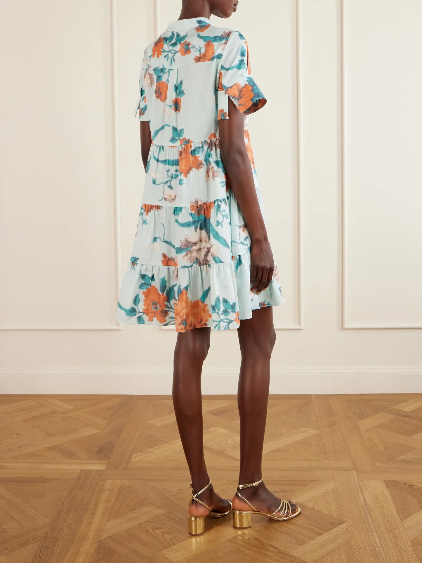 Tiered Floral-print Cotton Mini Dress