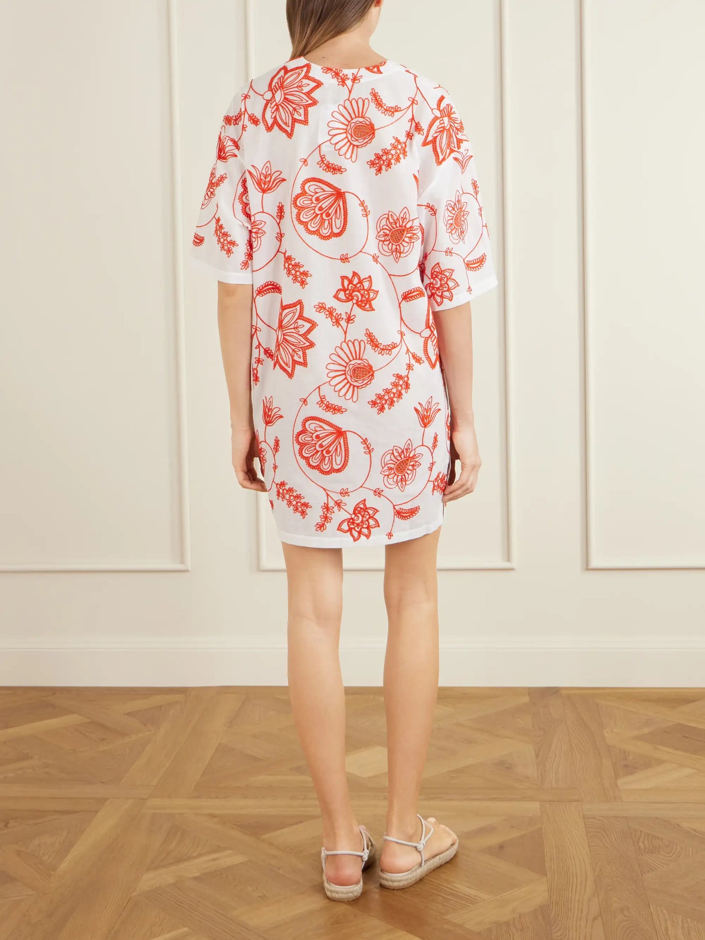 Embroidered Cotton-blend Mini Dress