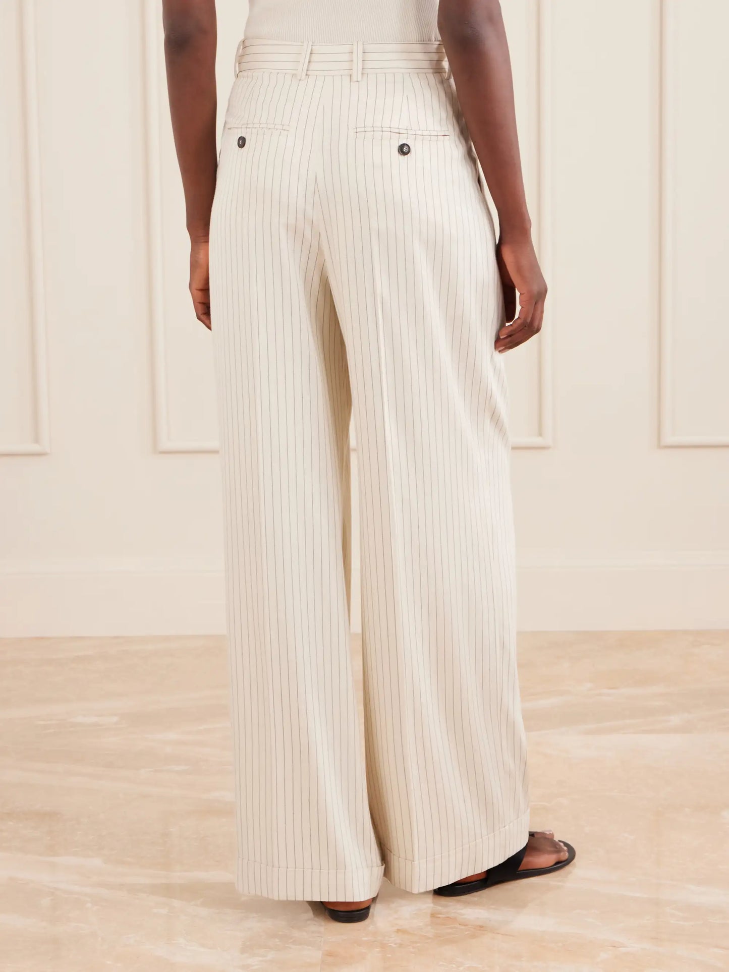 Avenue Pleated Striped Woven Wide-leg Pants