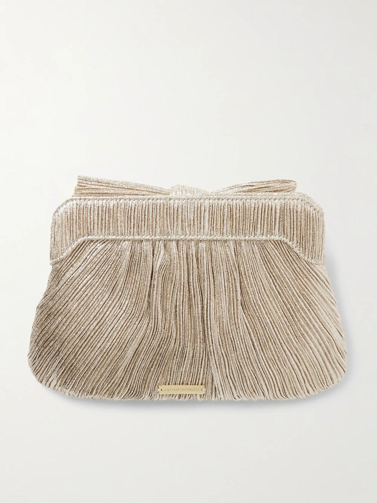 Rayne Bow-embellished Plissé-lamé Clutch