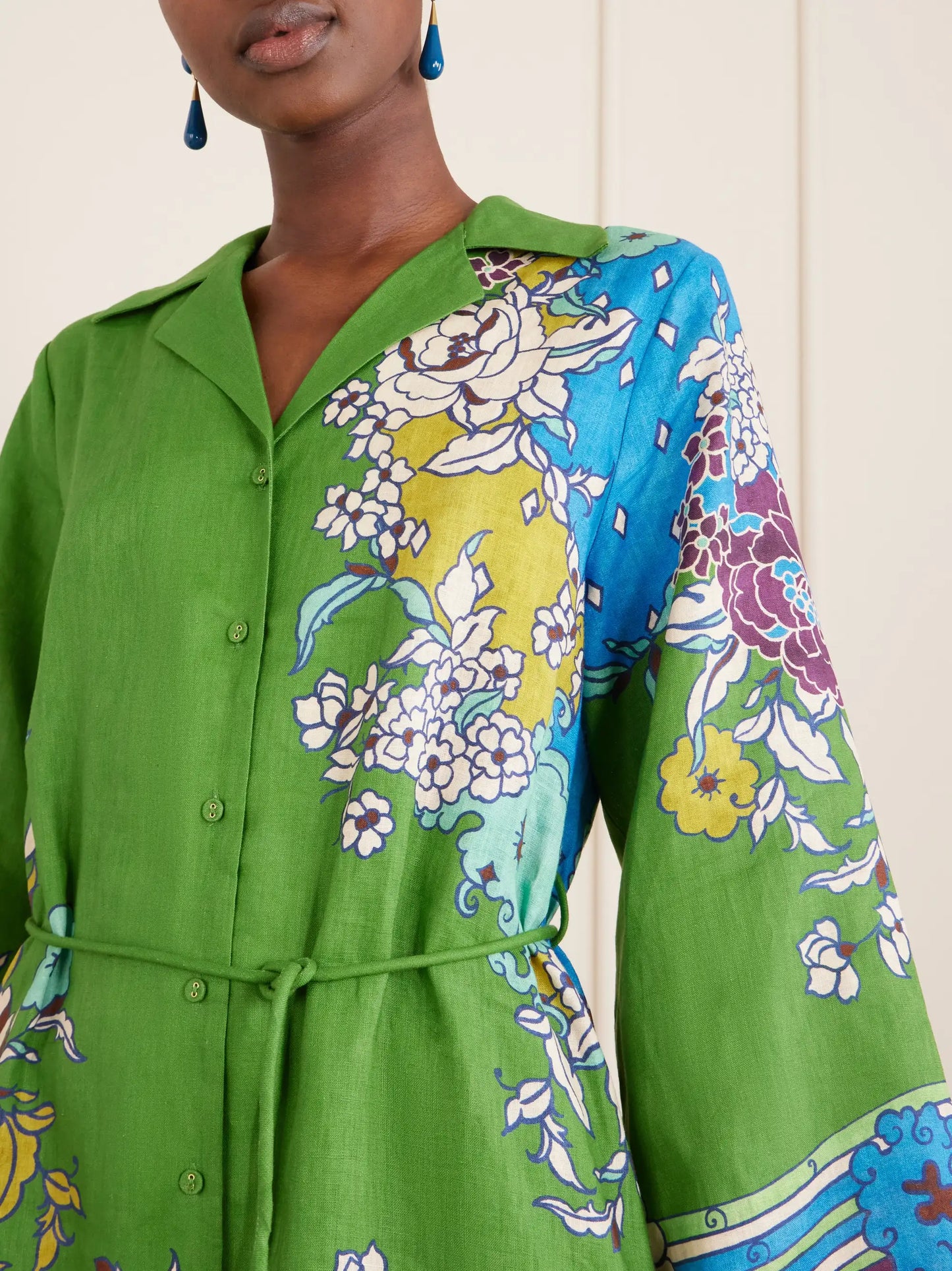 Nanci Belted Floral-print Linen Midi Dress