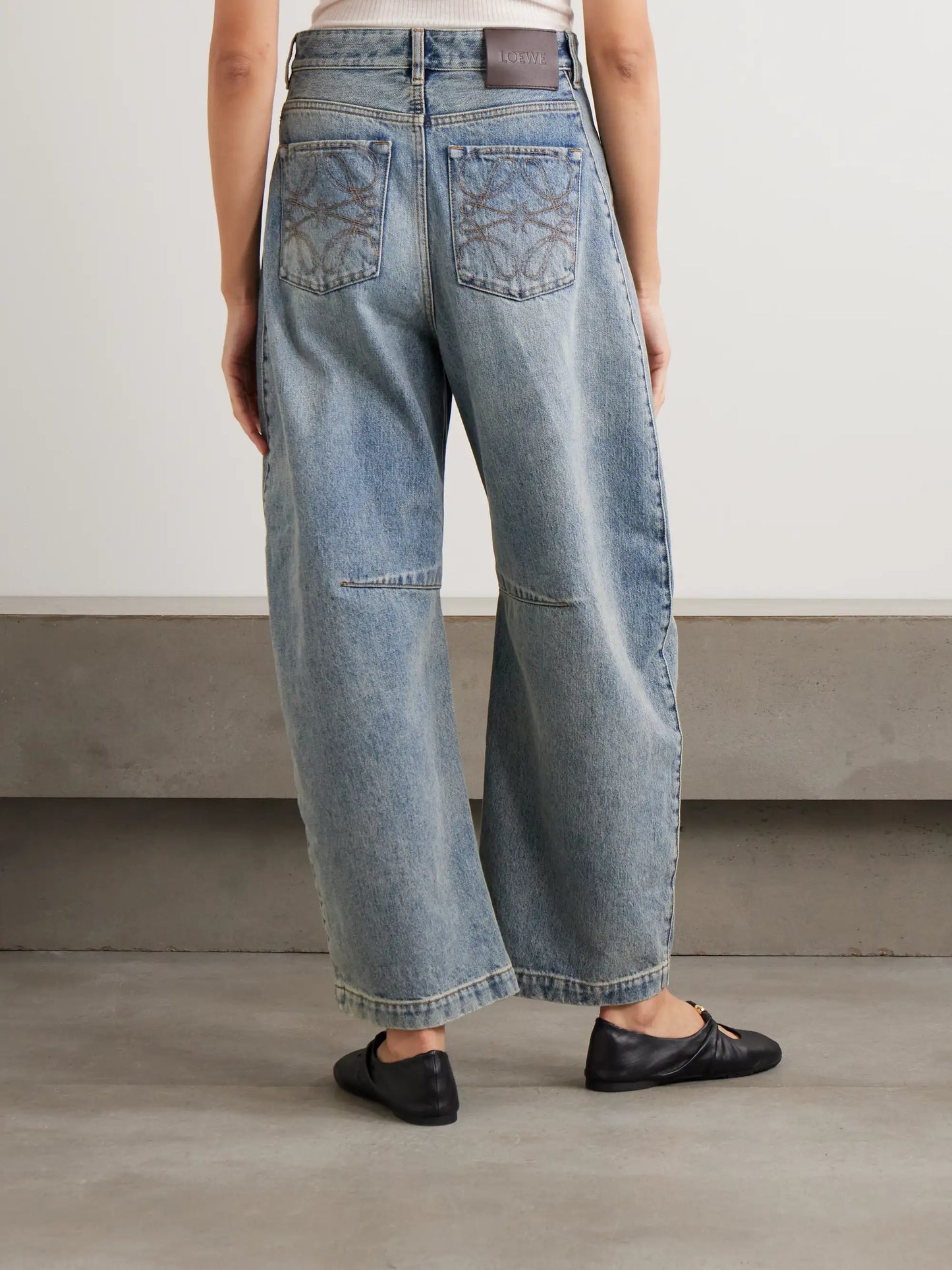 Embroidered High-rise Barrel-leg Jeans