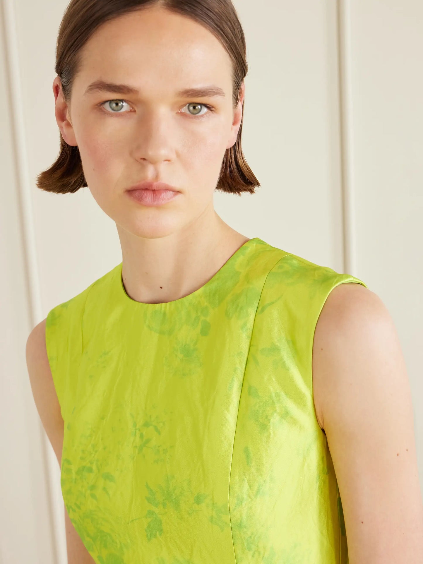Floral-print Crinkled-satin Top