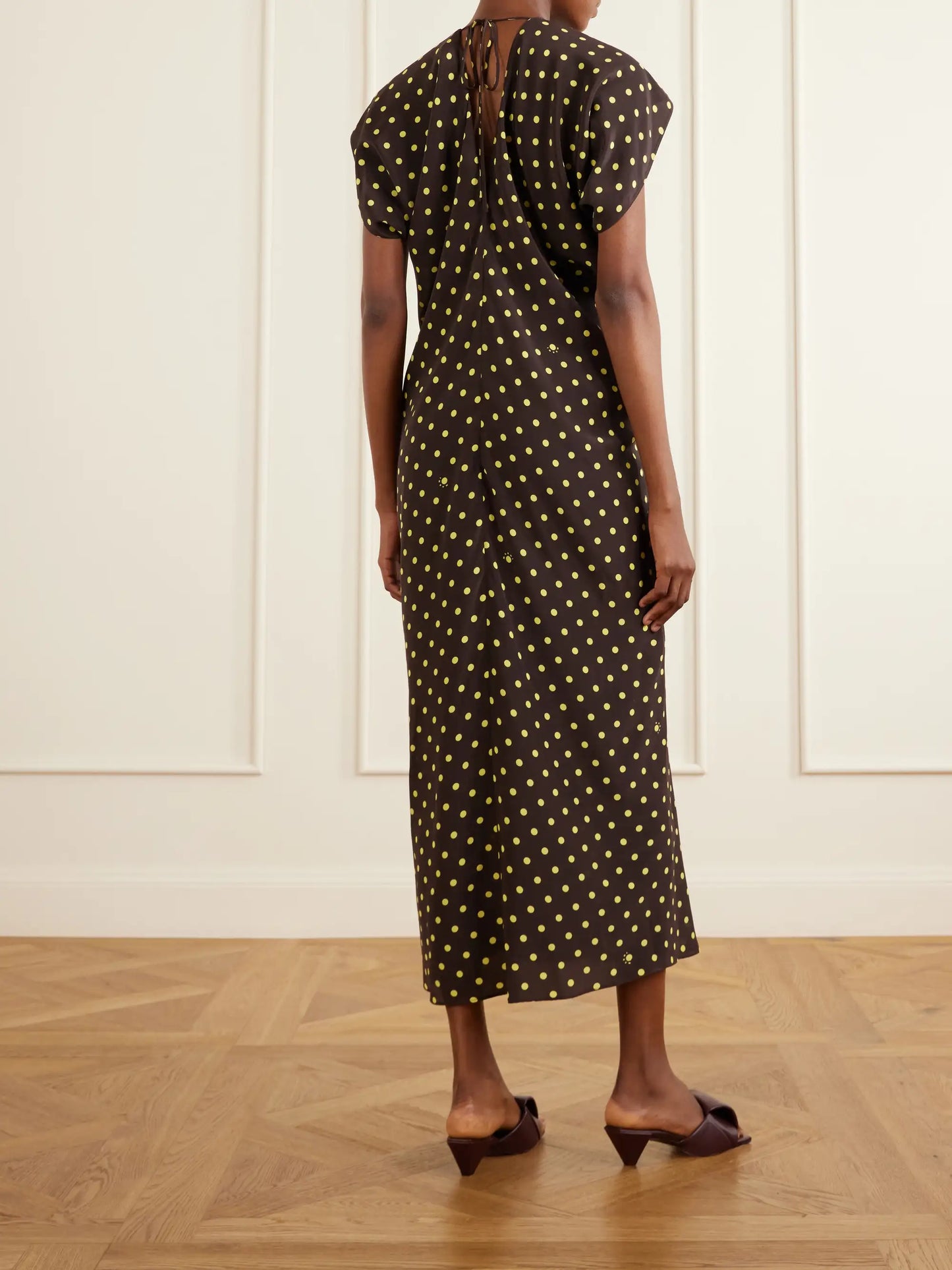 Ruched Polka-dot Silk-blend Midi Dress
