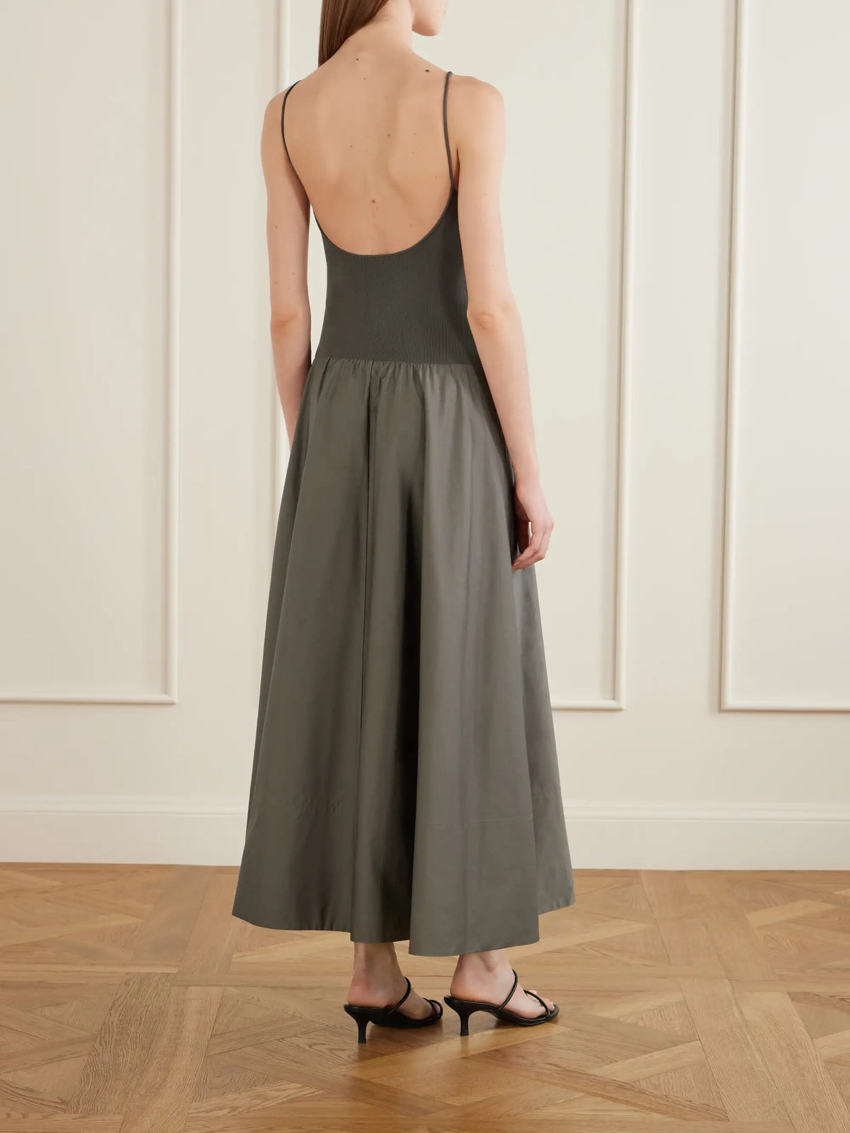ST. AGNI Ribbed Jersey And Cotton-blend Poplin Midi Dress