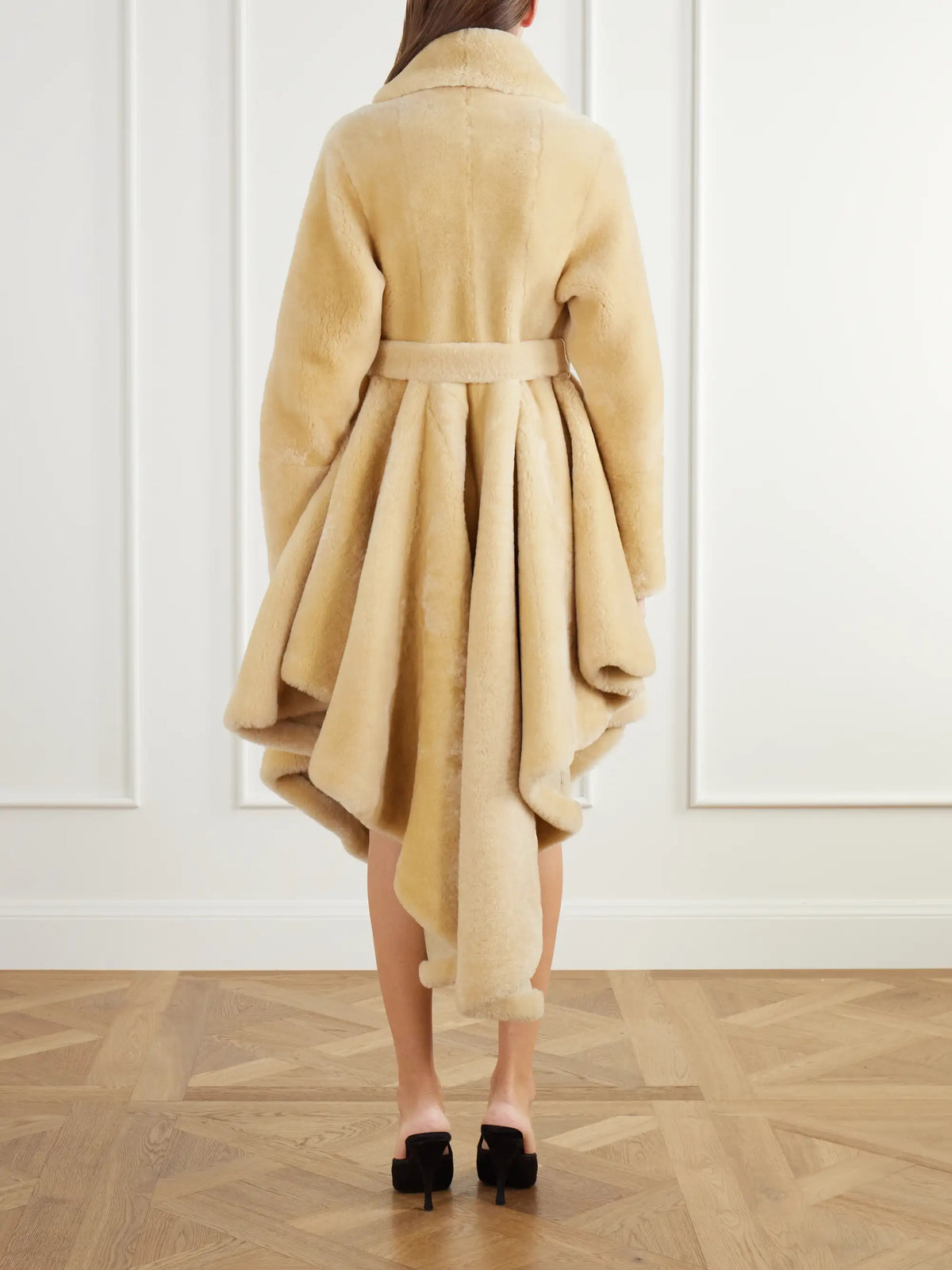 Alaïa Asymmetric Belted Flared Shearling Coat