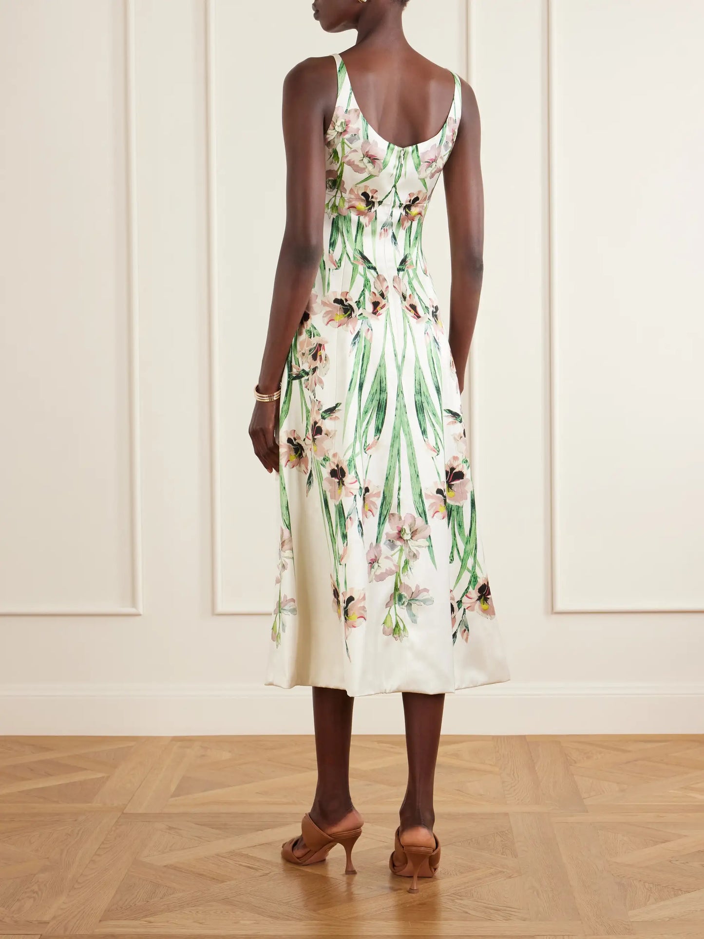 Duchess Floral-print Satin Midi Dress