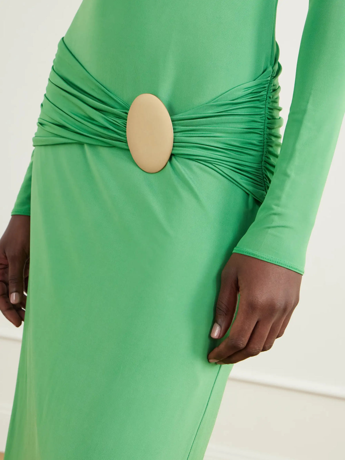 Cala de la Cruz Embellished Gathered Stretch-jersey Maxi Dress