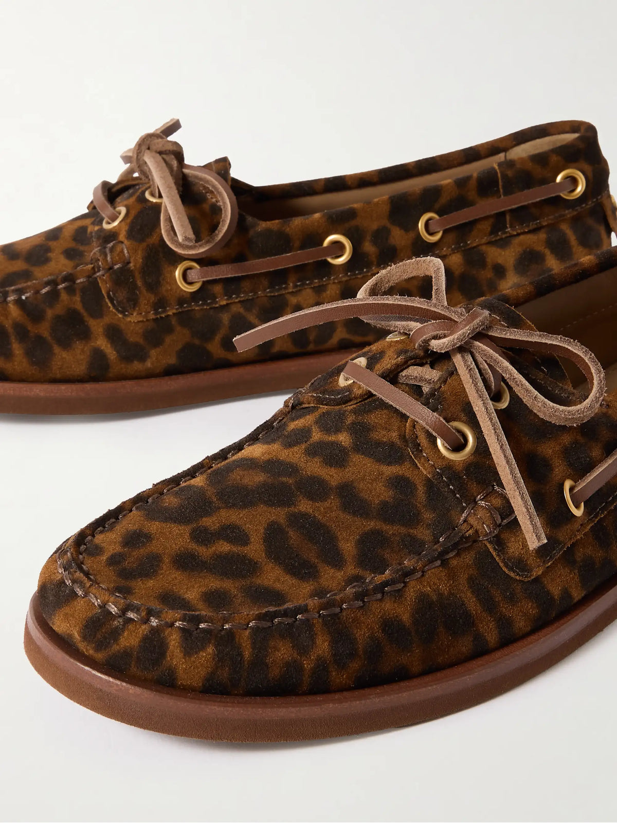 Vandée Leopard-print Suede Boat Shoes