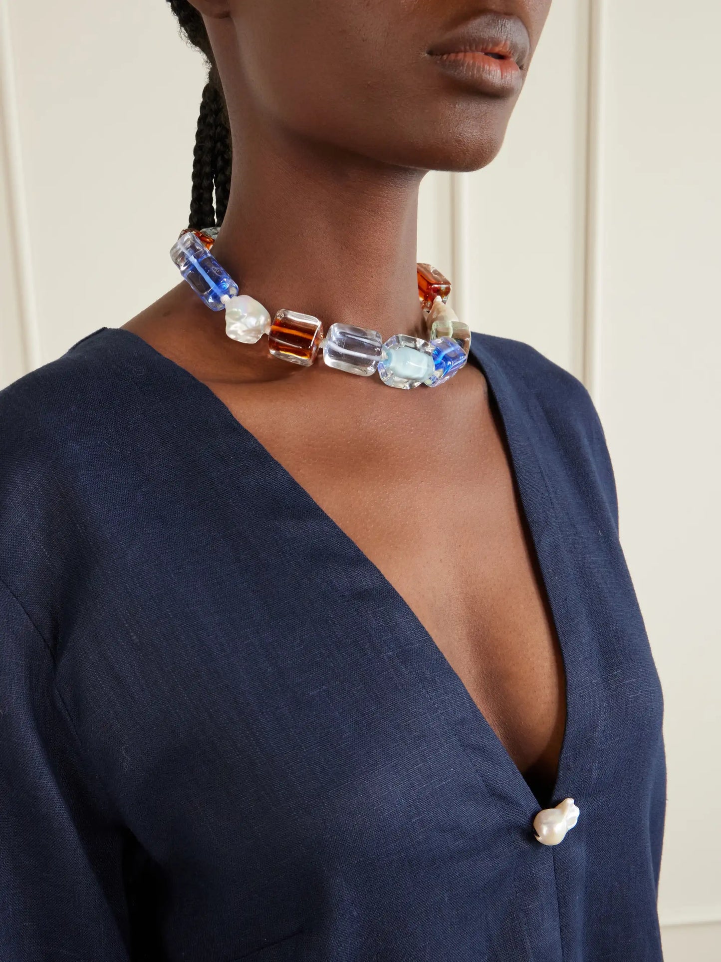 Pearl-embellished Linen Kaftan