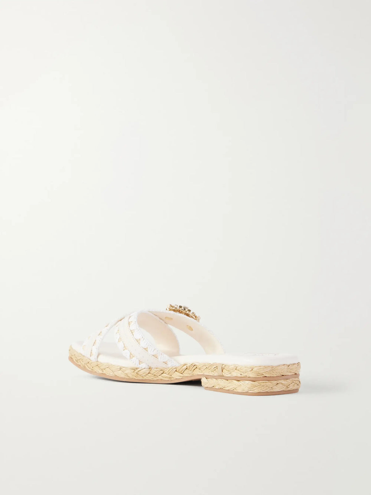 Strass Crystal-embellished Leather-trimmed Raffia Slides