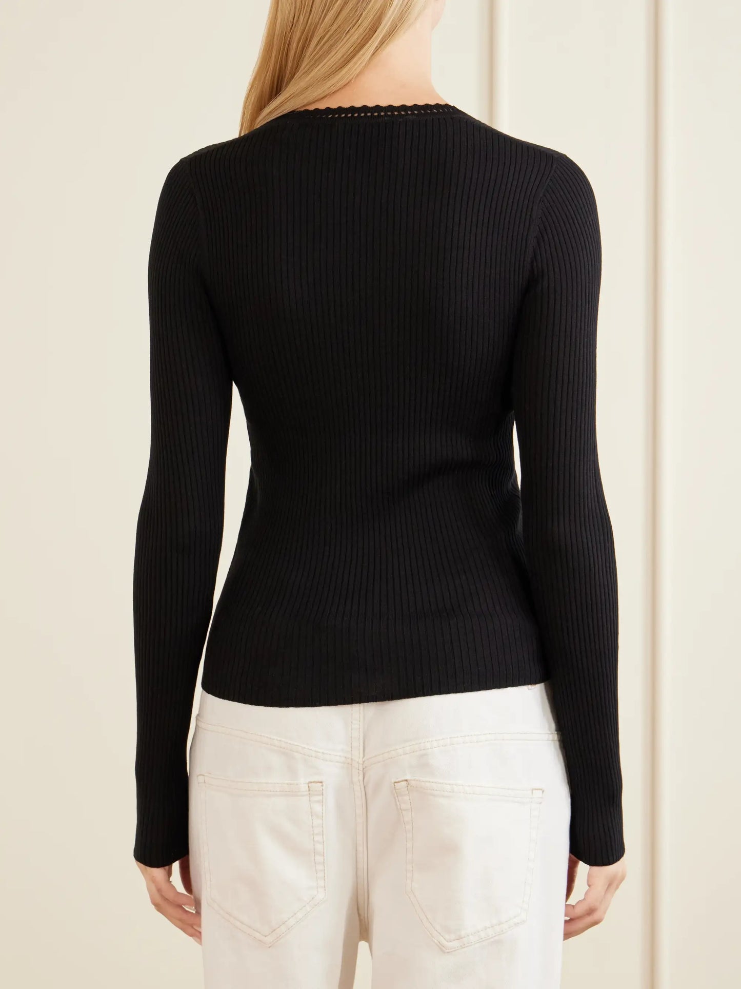 Selenie Scalloped Ribbed Silk And Cotton-blend Sweater