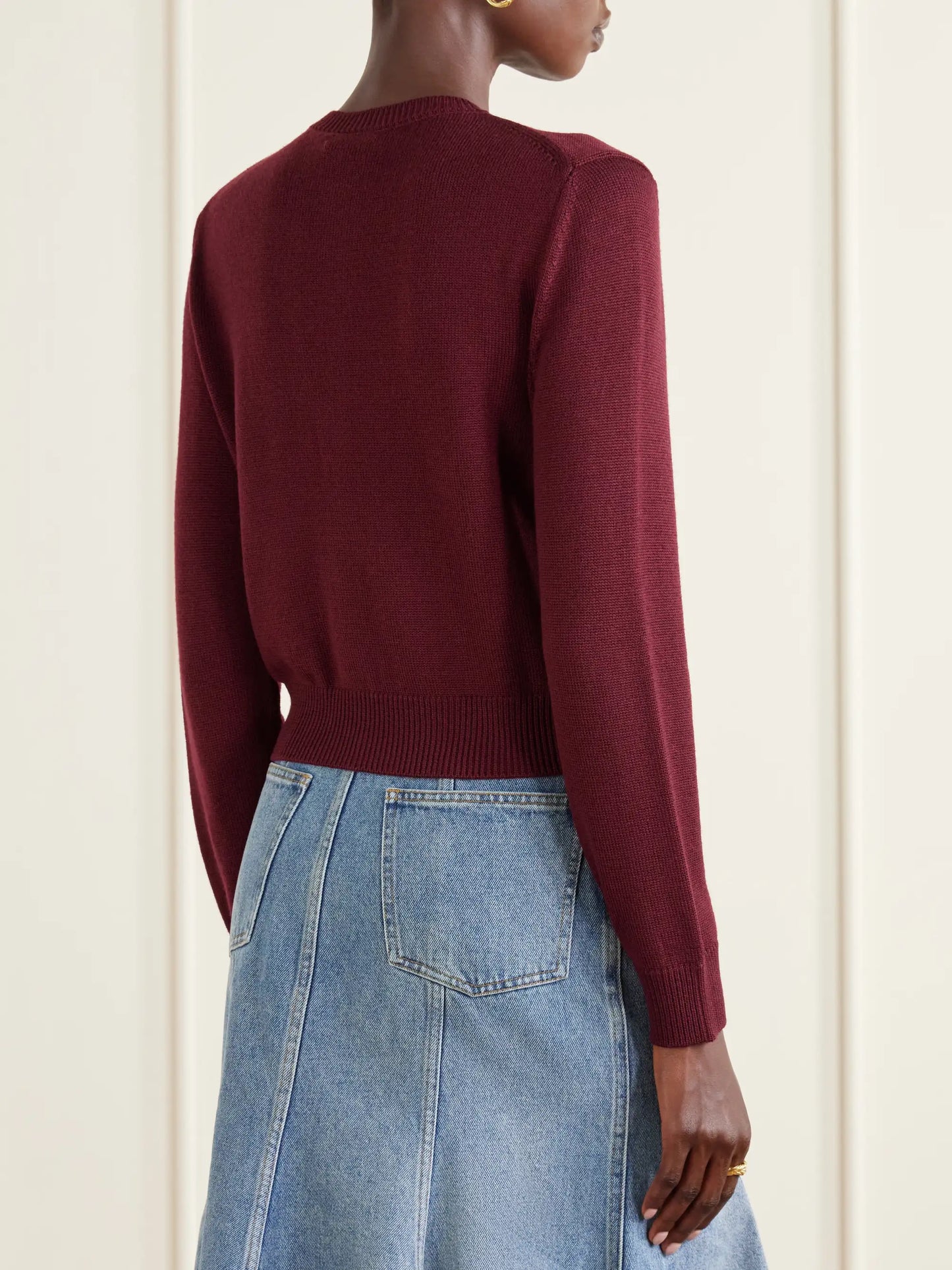 Embellished Ribbed Merino Wool Cardigan