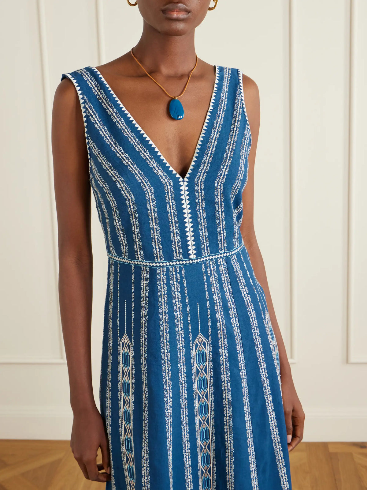 Emporio Sirenuse Nellie Embroidered Cotton And Linen-blend Maxi Dress