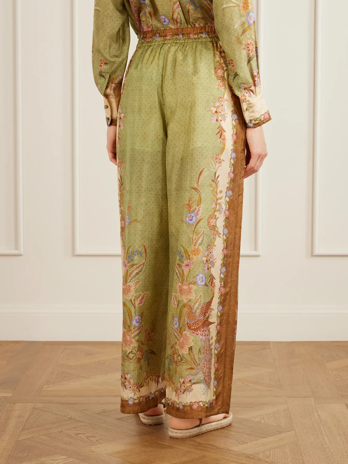 Indra Printed Silk Wide-leg Pants