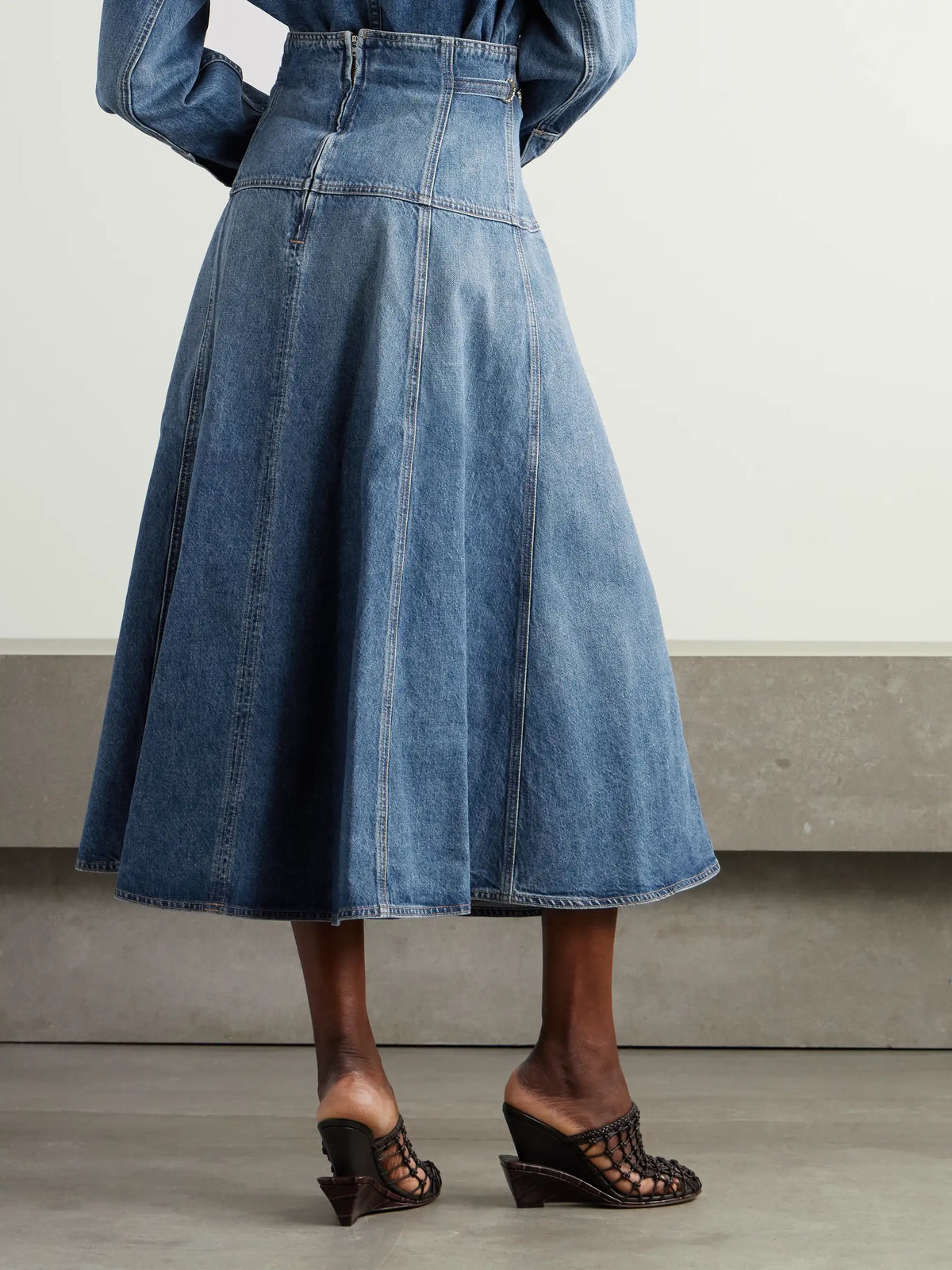 Ulla Johnson The Brigette Embellished Paneled Denim Midi Skirt