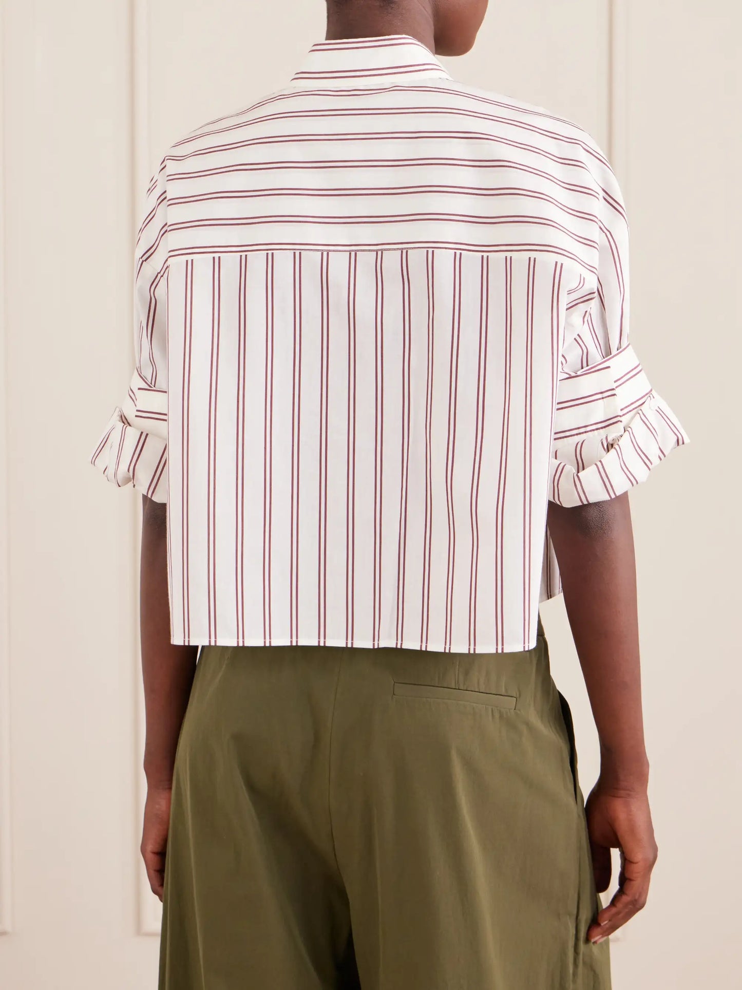 Next Ex Cropped Striped Cotton And Silk-blend Shirt