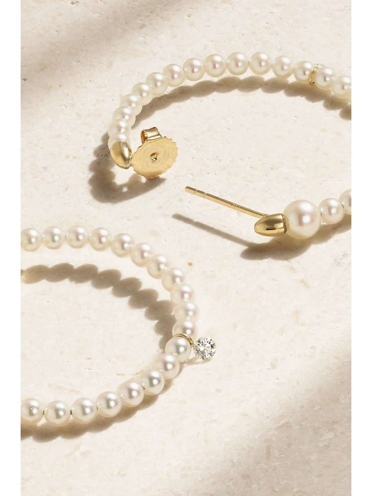 14-karat Gold, Pearl And Diamond Hoop Earrings