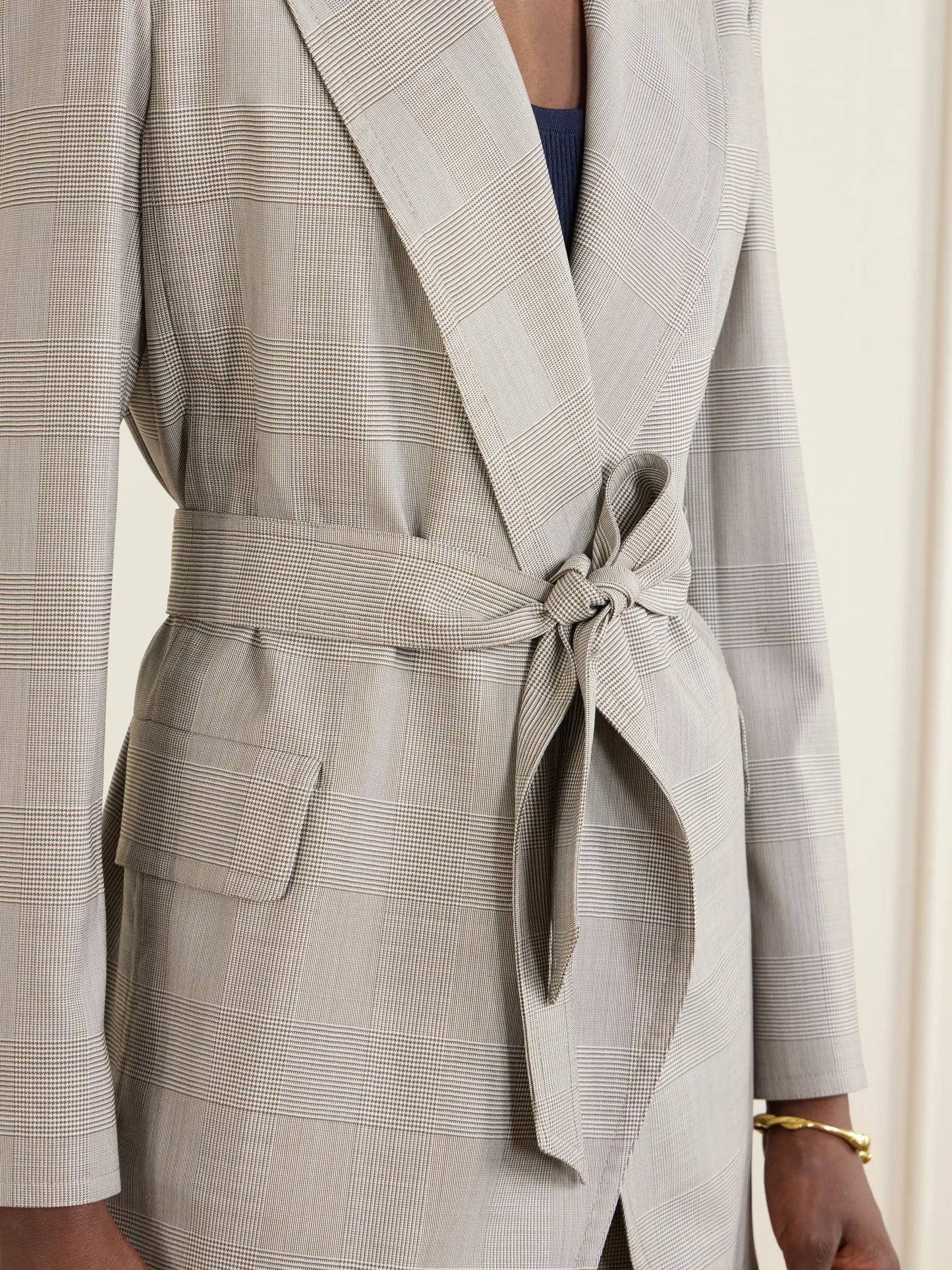 Belted Checked Wool Blazer