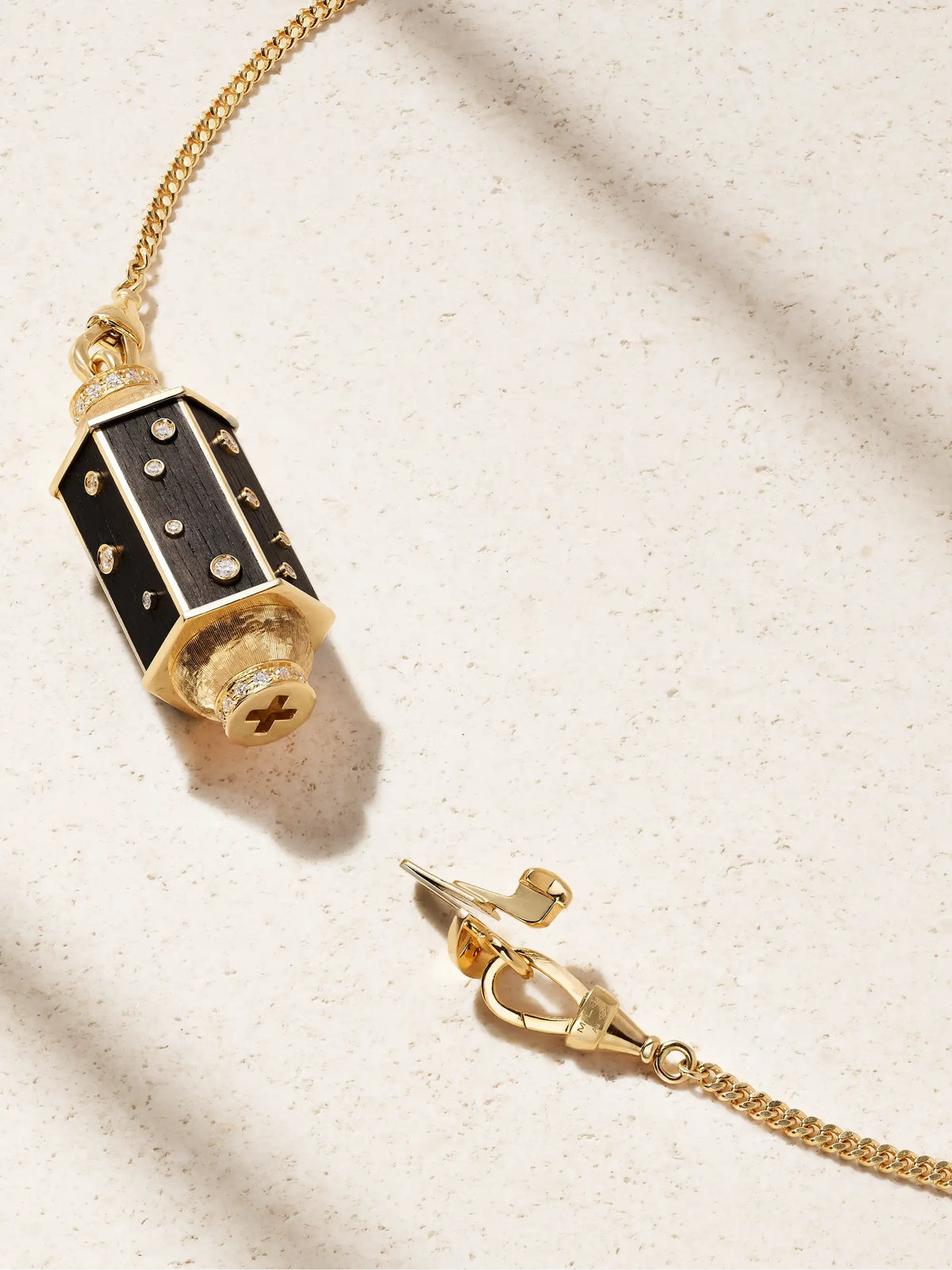 Dot Locket Gourmette 18-karat Gold, Ebony And Diamond Necklace