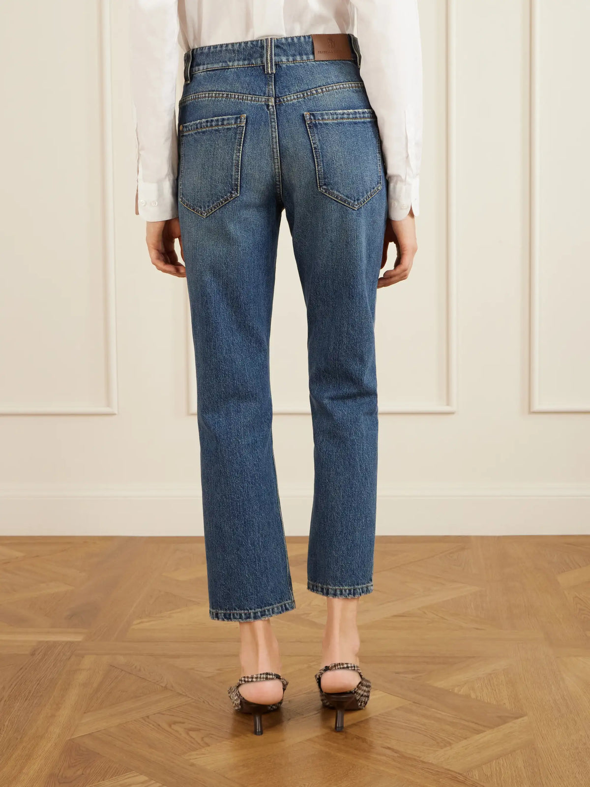 Cropped Bead-embellished Straight-leg Jeans
